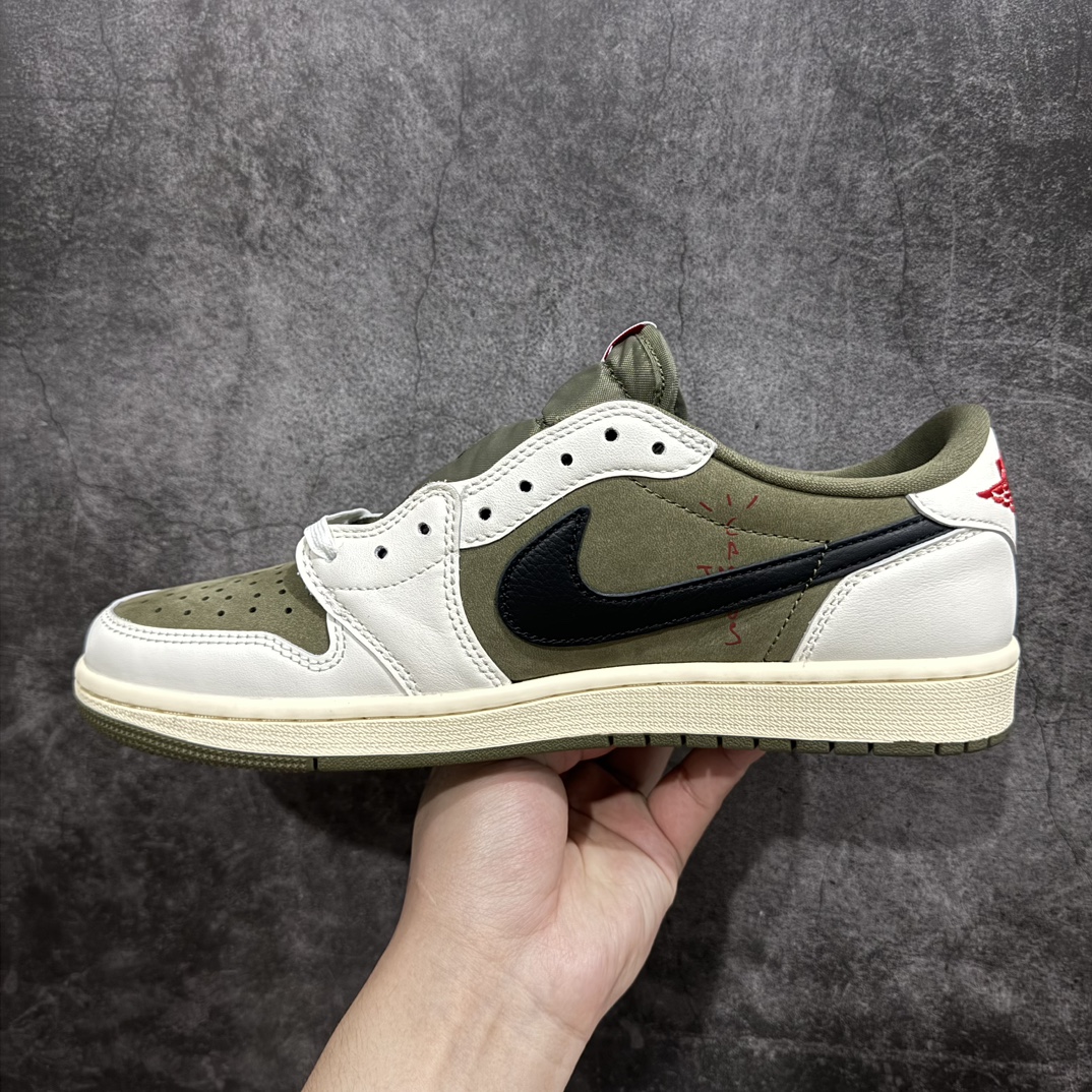 纯原版TravisScottxAirJordanAJ1LowOGSPTS联名军绿倒钩8.0低帮DM786