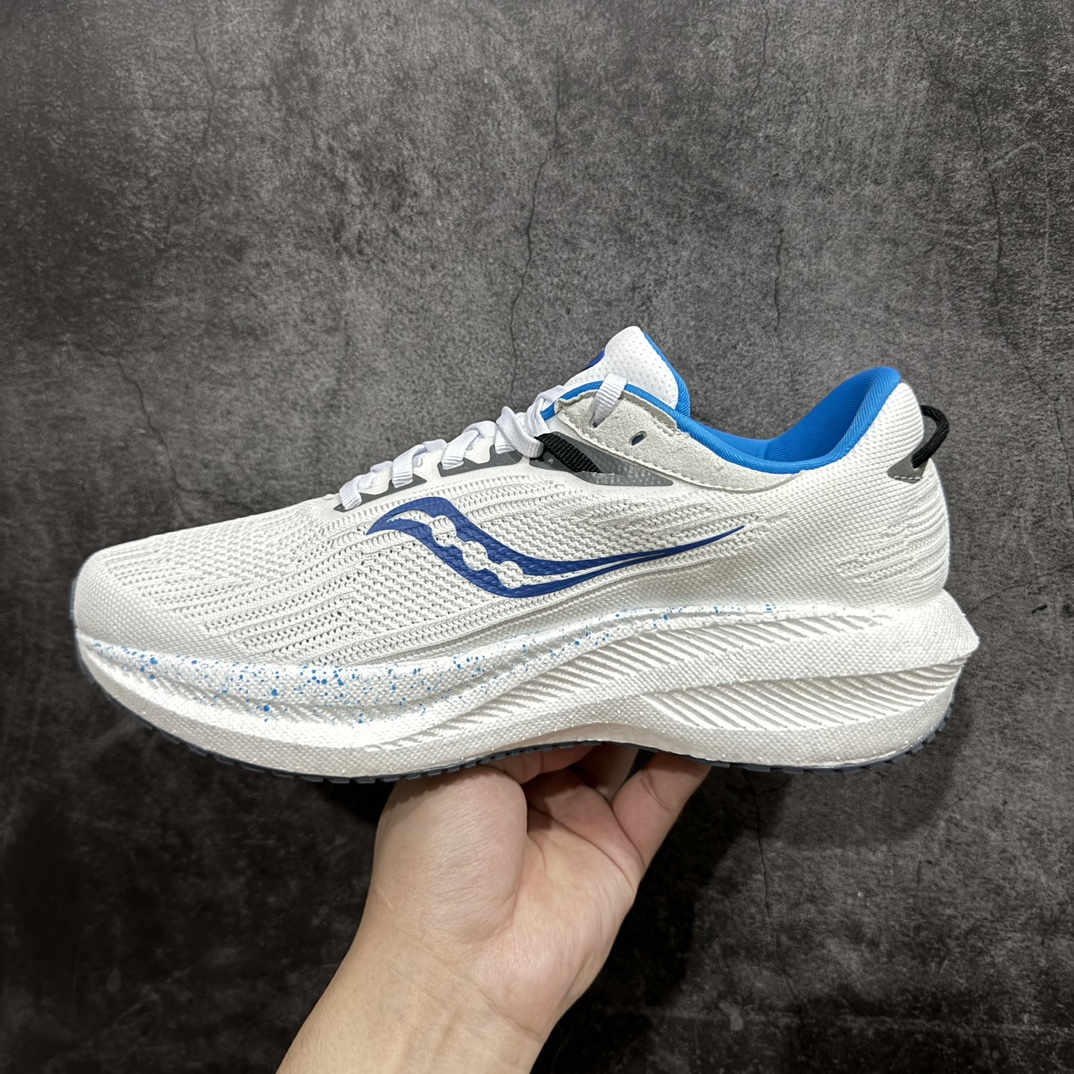 SauconyTriumph21索康尼胜利21系列低帮白蓝色系带减震耐磨透气低邦马拉松跑步鞋从胜利走向胜