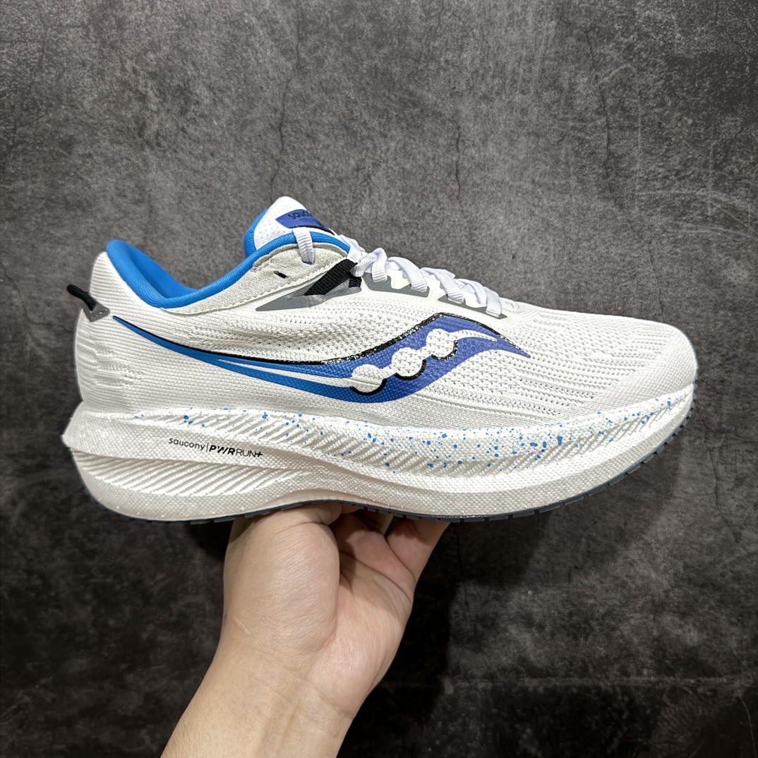 SauconyTriumph21索康尼胜利21系列低帮白蓝色系带减震耐磨透气低邦马拉松跑步鞋从胜利走向胜