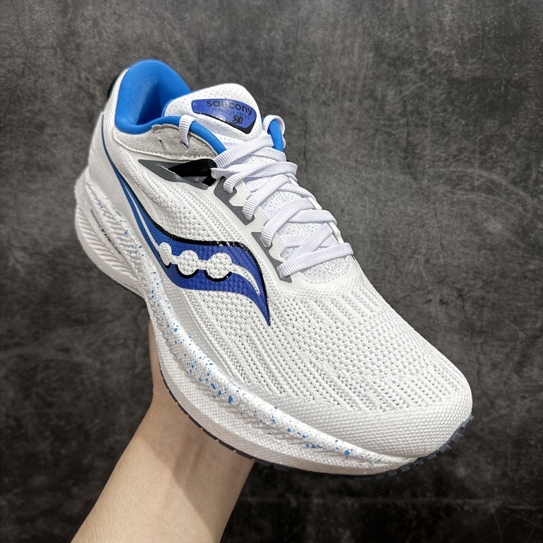 SauconyTriumph21索康尼胜利21系列低帮白蓝色系带减震耐磨透气低邦马拉松跑步鞋从胜利走向胜