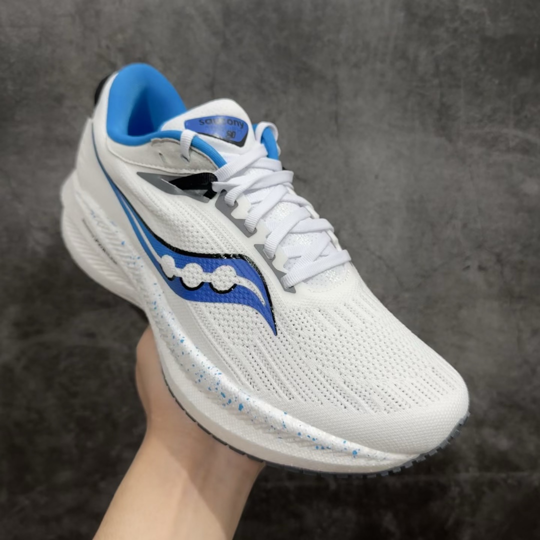 SauconyTriumph21索康尼胜利21系列低帮白蓝色系带减震耐磨透气低邦马拉松跑步鞋从胜利走向胜