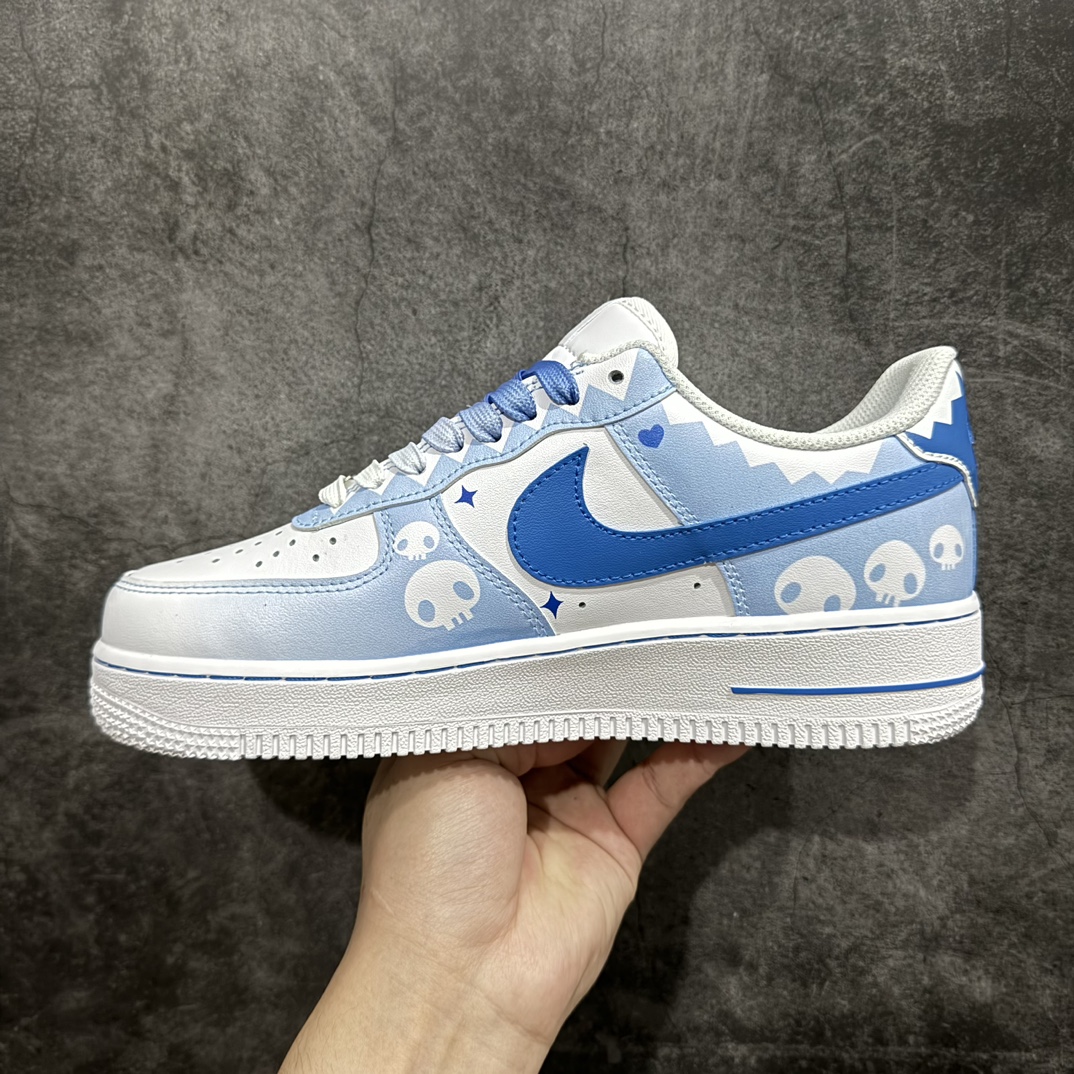 DoraemonNikeAirForce1Low小巫女联名款骷髅头空军一号渐变白蓝低帮休闲板鞋定制皮料纯