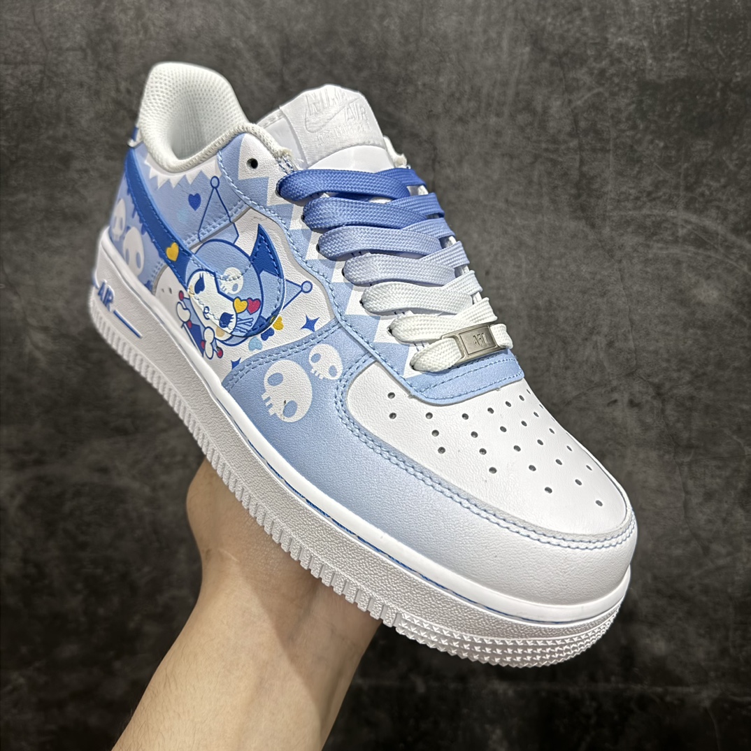 DoraemonNikeAirForce1Low小巫女联名款骷髅头空军一号渐变白蓝低帮休闲板鞋定制皮料纯