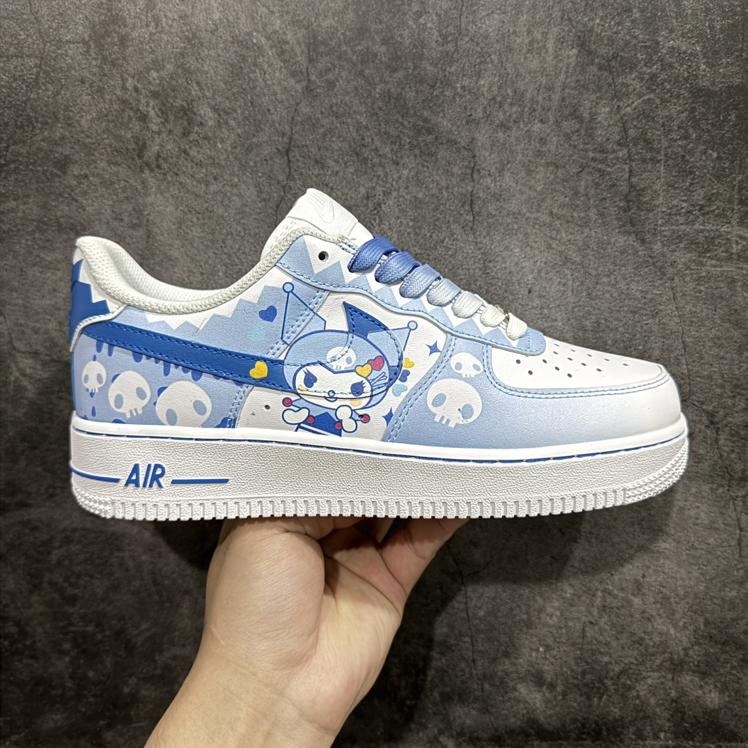 DoraemonNikeAirForce1Low小巫女联名款骷髅头空军一号渐变白蓝低帮休闲板鞋定制皮料纯