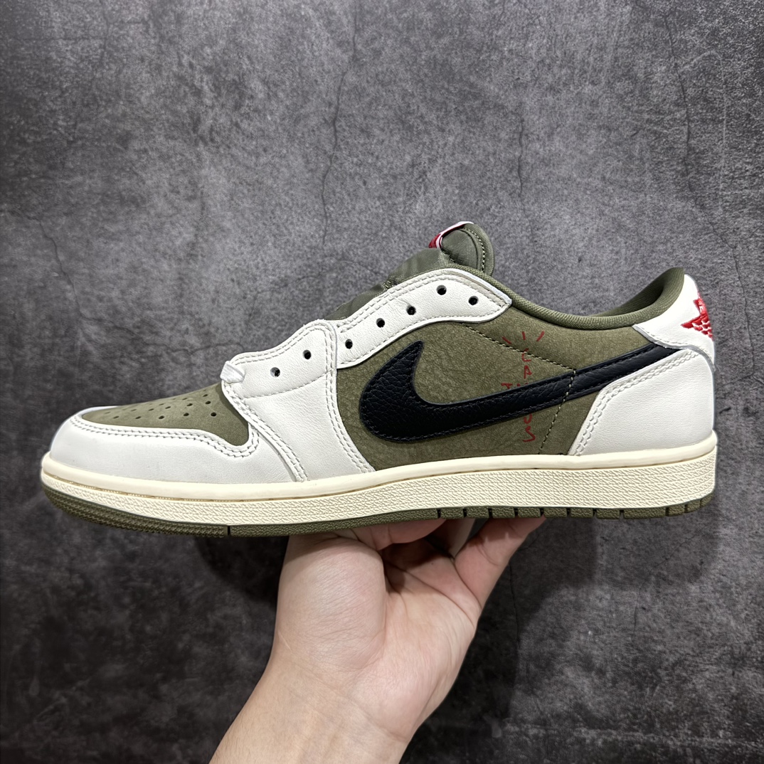 纯原版TravisScottxAirJordanAJ1LowOGSPTS联名军绿倒钩8.0低帮DM786