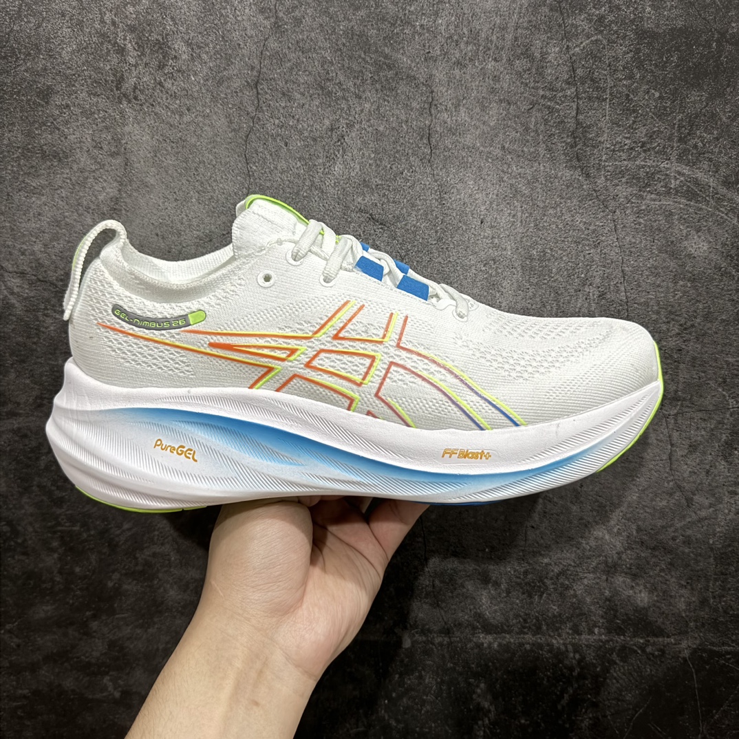 【纯原版本】ASICS Gel-NIMBUS 26 减震支撑耐磨 低帮 跑步鞋n此款新品ASICS Gel-NIMBUS 26 为酷跑推出 鞋面采用轻量透气针织材料制作 平添适脚性 中底使用FF BLAST PLUS ECO环保泡绵材料 增添可持续舒适流畅度  后掌缓震Pure GEL胶材设计 使柔软度增加 大底加宽设计 提升大底的抓地力与耐久度。 尺码：36-45 编码：MZ230250-莆田鞋批发中心