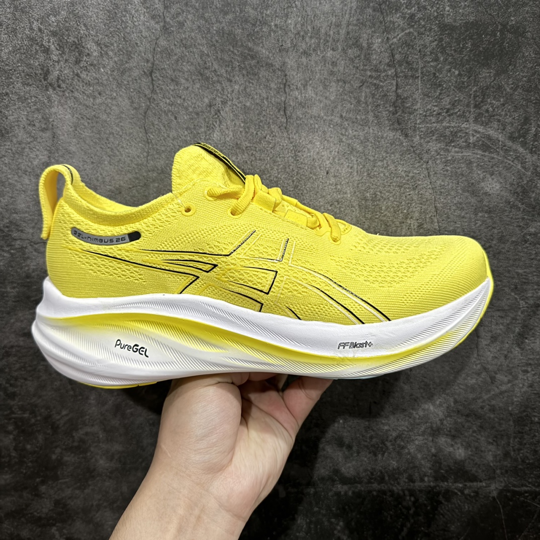 【纯原版本】ASICS Gel-NIMBUS 26 减震支撑耐磨 低帮 跑步鞋n此款新品ASICS Gel-NIMBUS 26 为酷跑推出 鞋面采用轻量透气针织材料制作 平添适脚性 中底使用FF BLAST PLUS ECO环保泡绵材料 增添可持续舒适流畅度  后掌缓震Pure GEL胶材设计 使柔软度增加 大底加宽设计 提升大底的抓地力与耐久度。 尺码：36-45 编码：MZ230250-莆田鞋批发中心