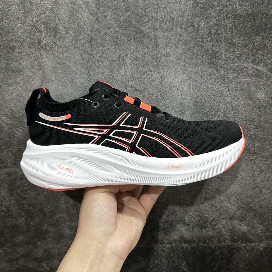 【纯原版本】ASICS Gel-NIMBUS 26 减震支撑耐磨 低帮 跑步鞋n此款新品ASICS Gel-NIMBUS 26 为酷跑推出 鞋面采用轻量透气针织材料制作 平添适脚性 中底使用FF BLAST PLUS ECO环保泡绵材料 增添可持续舒适流畅度  后掌缓震Pure GEL胶材设计 使柔软度增加 大底加宽设计 提升大底的抓地力与耐久度。 尺码：36-45 编码：MZ230250-莆田鞋批发中心