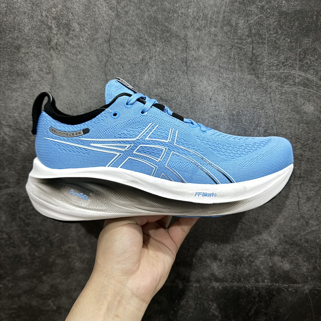 【纯原版本】ASICS Gel-NIMBUS 26 减震支撑耐磨 低帮 跑步鞋n此款新品ASICS Gel-NIMBUS 26 为酷跑推出 鞋面采用轻量透气针织材料制作 平添适脚性 中底使用FF BLAST PLUS ECO环保泡绵材料 增添可持续舒适流畅度  后掌缓震Pure GEL胶材设计 使柔软度增加 大底加宽设计 提升大底的抓地力与耐久度。 尺码：36-45 编码：MZ230250-莆田鞋批发中心