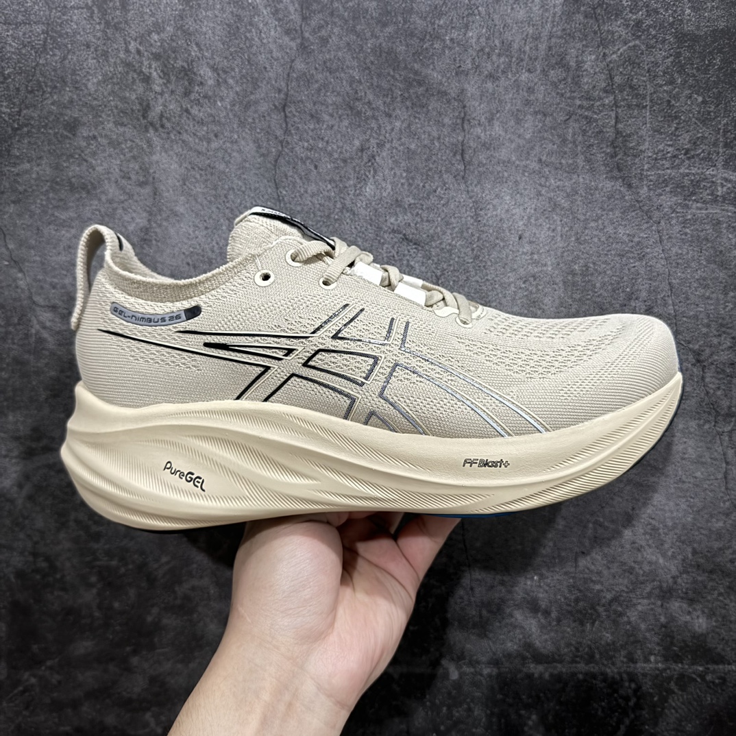 【纯原版本】ASICS Gel-NIMBUS 26 减震支撑耐磨 低帮 跑步鞋n此款新品ASICS Gel-NIMBUS 26 为酷跑推出 鞋面采用轻量透气针织材料制作 平添适脚性 中底使用FF BLAST PLUS ECO环保泡绵材料 增添可持续舒适流畅度  后掌缓震Pure GEL胶材设计 使柔软度增加 大底加宽设计 提升大底的抓地力与耐久度。 尺码：36-45 编码：MZ230250-莆田鞋批发中心