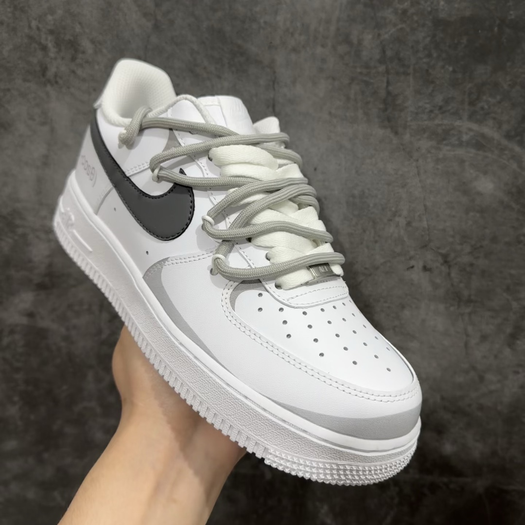 官方爆款定制二次元主题NikeAirForce1Low07喷绘白灰空军一号绑带低帮休闲板鞋定制皮料原厂3