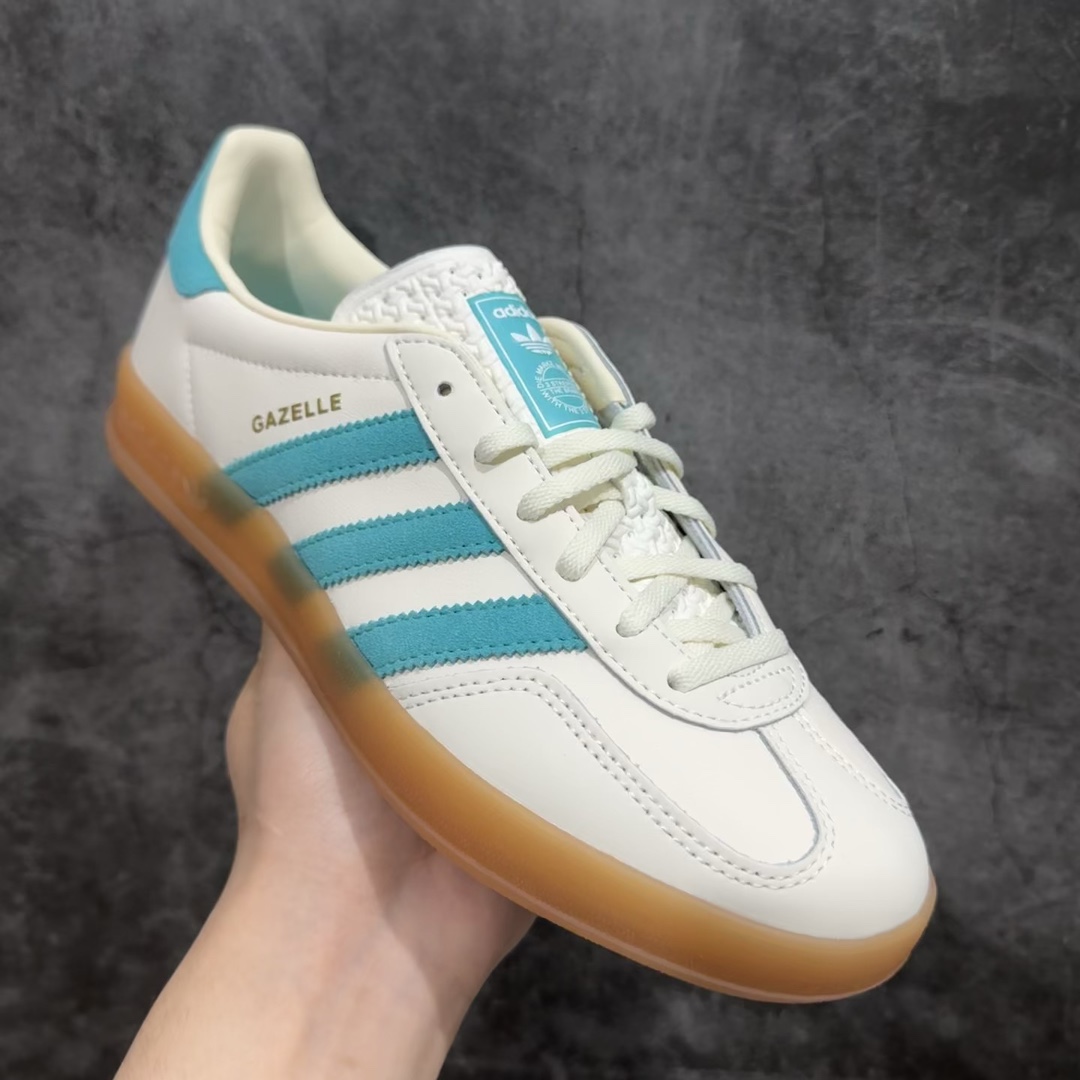 CS版本AdidasOriginalsGazelleIndoor防滑低帮T头德训鞋GZ复古系列白绿生胶色