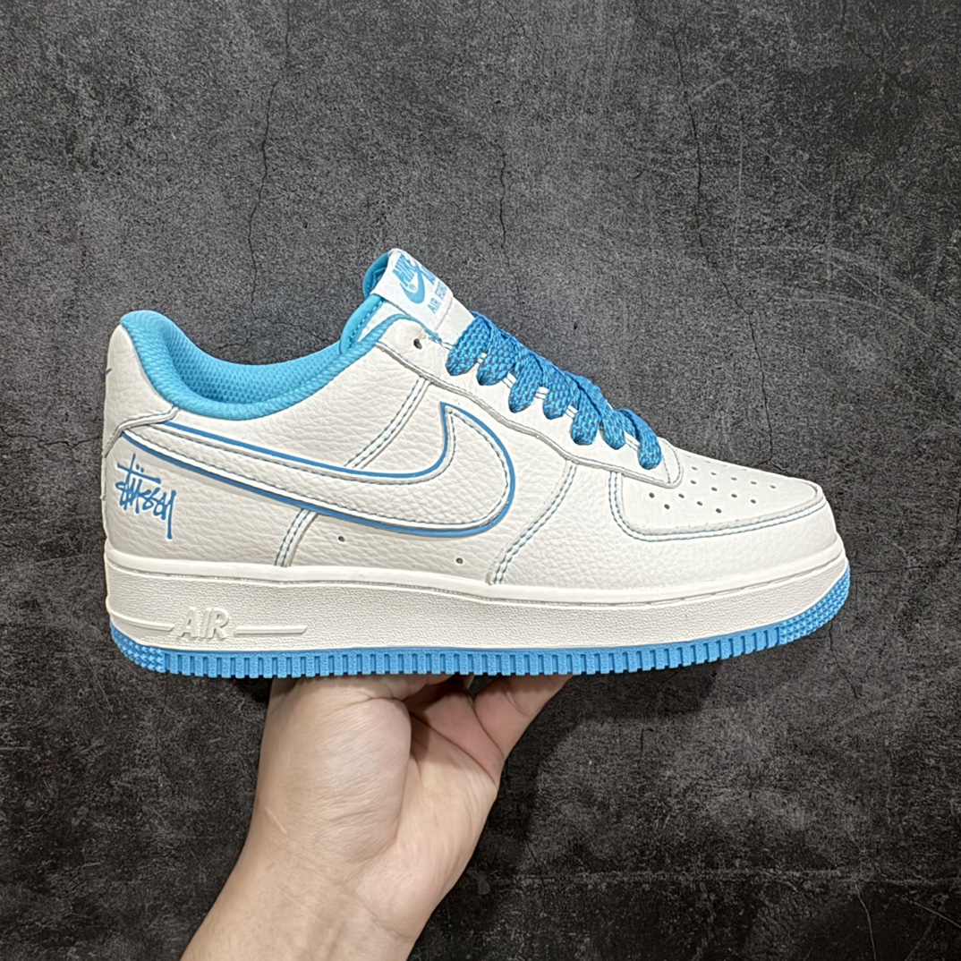 公司级海外限量发售StussyxNikeAirForce1Low斯图西联名米浅蓝反光空军一号低帮休闲板鞋