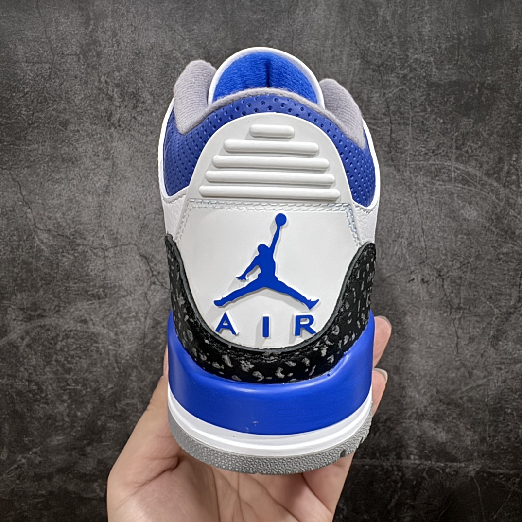 图片[4]-【原厂版】Air Jordan 3 Retro “racer blue ＂白蓝 小闪电 赛车蓝 男n 全套原纸板楦头开发 原厂大底磨具加持立体防滑纹理 原装可视Air Sole气垫 原汁原味最完美的三代版型 唯一正确鞋头趴度弧度高度鞋身腰线 原厂TPU彩虹扎染后跟饰片 正确内里反口里网布 皮料菱角分明不变形无多余毛边 广东原厂zp同批次手工大底描漆拉丝 市场唯一原厂鞋扣模具 原厂织唛标 原厂飞人电绣工艺 尾指中部跳三针 独家绑鞋带手法 印刷中底布 四线拉帮 米色美纹纸贴合固定 进口港宝加持 后跟自然饱满 全鞋荧光划线卡点 追求极致完美 每一双都是工艺品 多重QC质检 超越公司货的品控标准 实实在在的免检产品  尺码：40 40.5 41 42 42.5 43 44 44.5 45 46 47.5  编码：X10280320-鞋库