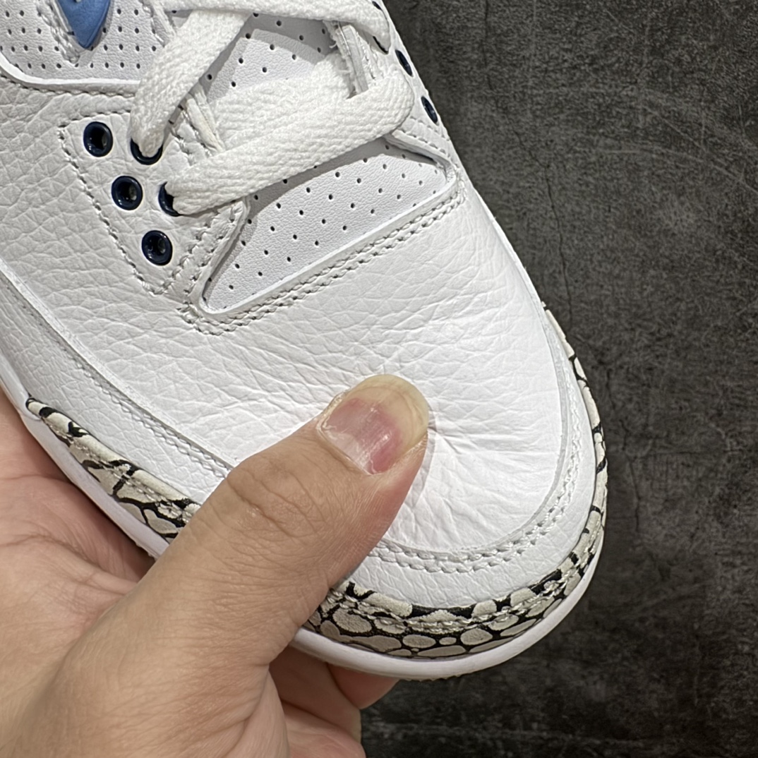 图片[4]-【原厂版】Air Jordan AJ3 Retro 北卡蓝 CT8532-10nn原纸板楦头开发 原厂皮料完美版型 一比一鞋头弧度高度鞋身弧度数据细节工艺流程均保持原鞋一致原厂TPU网格鞋带扣 正确内里网布菱角分明不变形无多余毛边 柔软性质感一致于原鞋原厂织唛标 原厂飞人电绣工艺 印刷中底布 四线拉帮米色美纹纸贴合固定 进口港宝加持 后跟自然饱满 尺码：40 40.5 41 42 42.5 43 44 44.5 45 46 47.5 编码：X10380420-鞋库