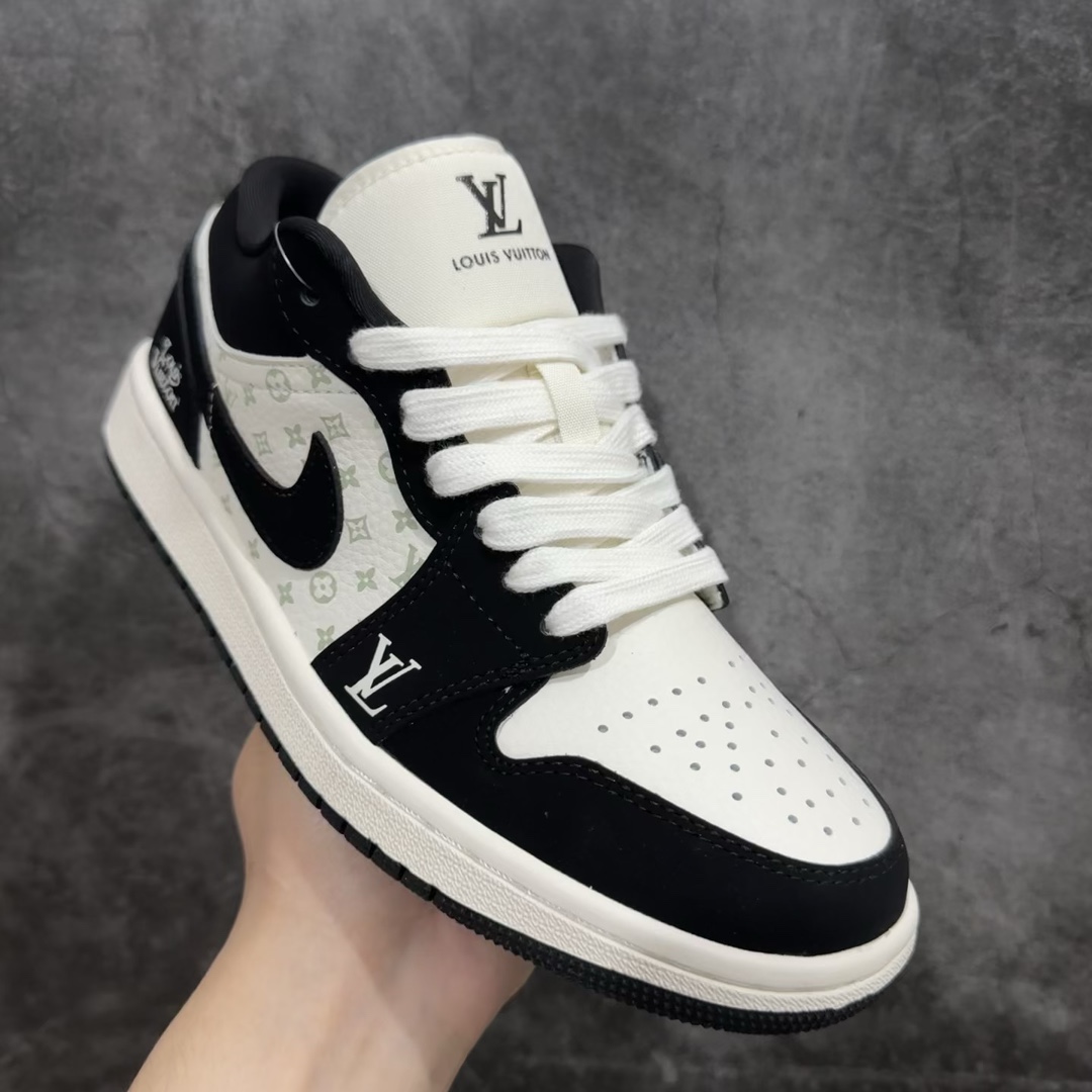 定制版AirJordan1LowAJ1乔1LV联名-黑白熊猫高端定制低帮文化休闲板鞋SJ9950-001