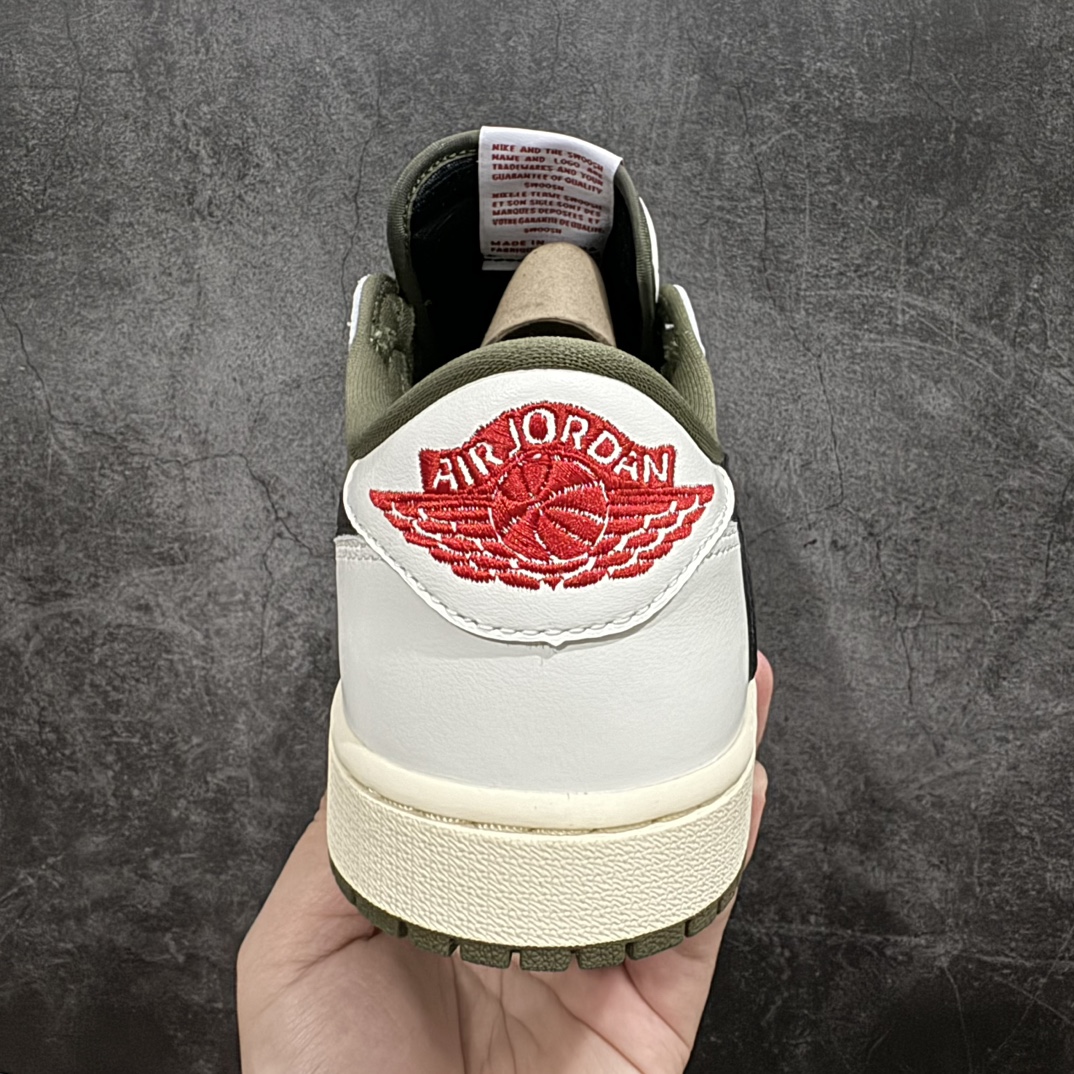 纯原版TravisScottxAirJordanAJ1LowOGSPTS联名倒钩8.0低帮白橄榄绿DM7