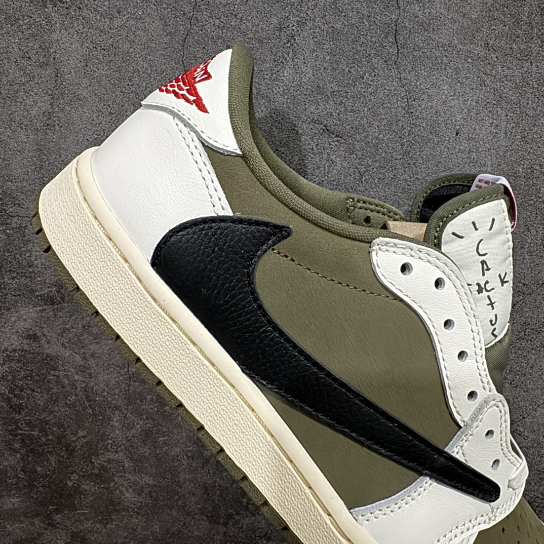 纯原版TravisScottxAirJordanAJ1LowOGSPTS联名倒钩8.0低帮白橄榄绿DM7