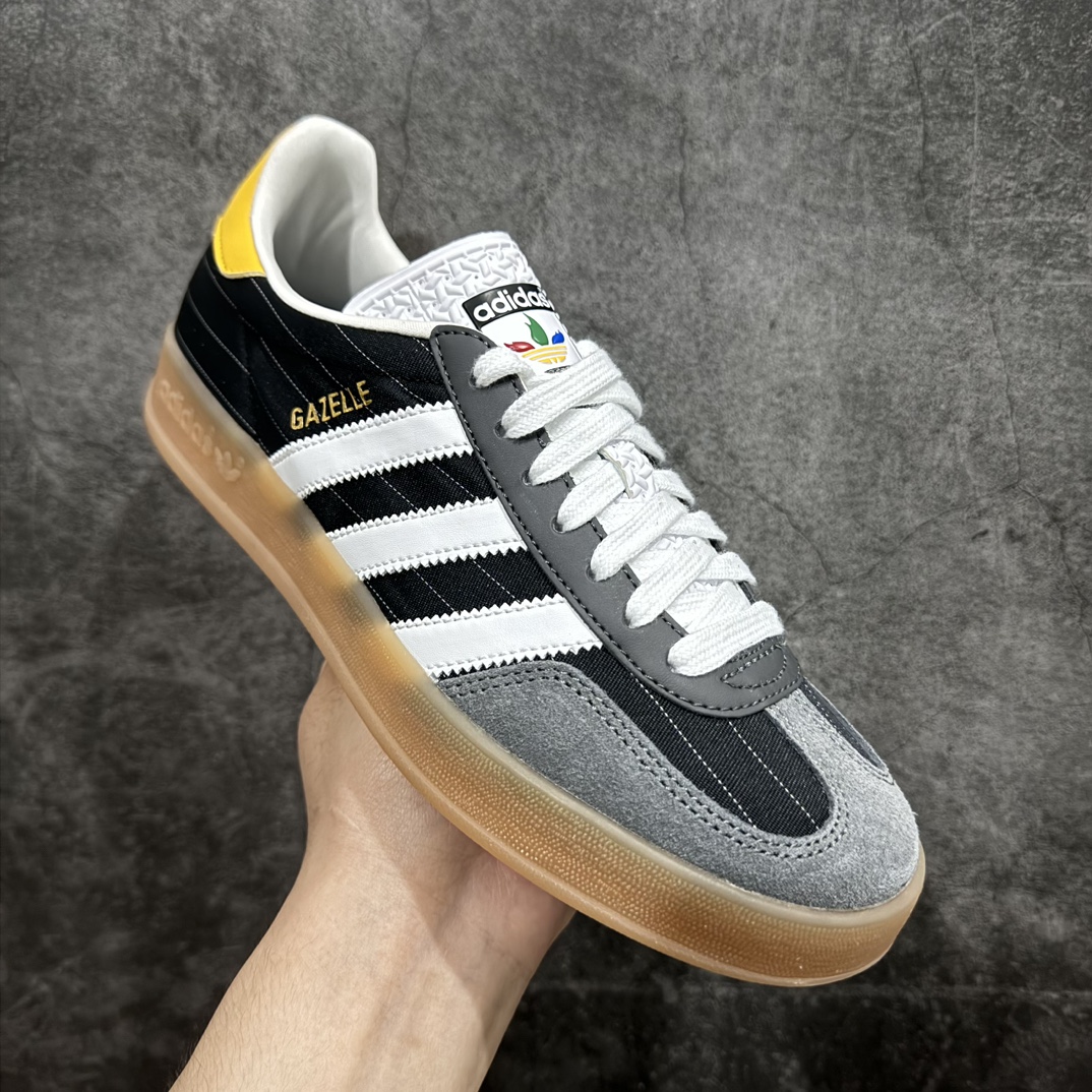 神版 AD Original Gazelle Indoor Trainers 瞪羚室内鞋系列低帮复古百搭休闲运动德训风板鞋 奥运会 黑灰 IF9642