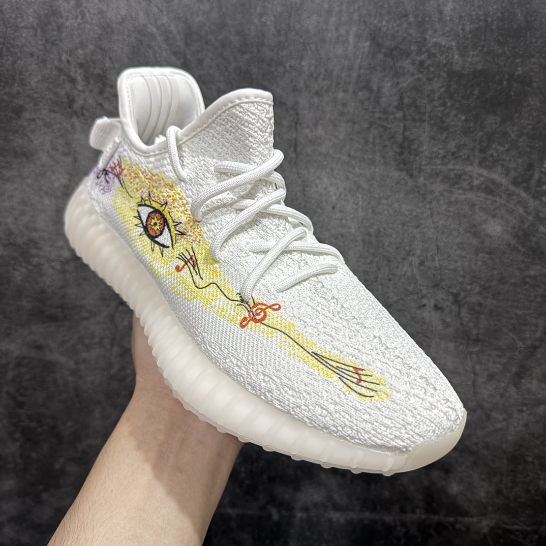 图片[3]-【DIY定制涂鸦】 白冰淇淋 涂鸦眼镜nYeezy boost 350v2 全白2.0涂鸦n巴斯夫纯原大厂出品 板型细节都是满配n得物在售款 细节一直 上脚与众不同 相当nice 尺码：36-47 编码：NM330370-鞋库