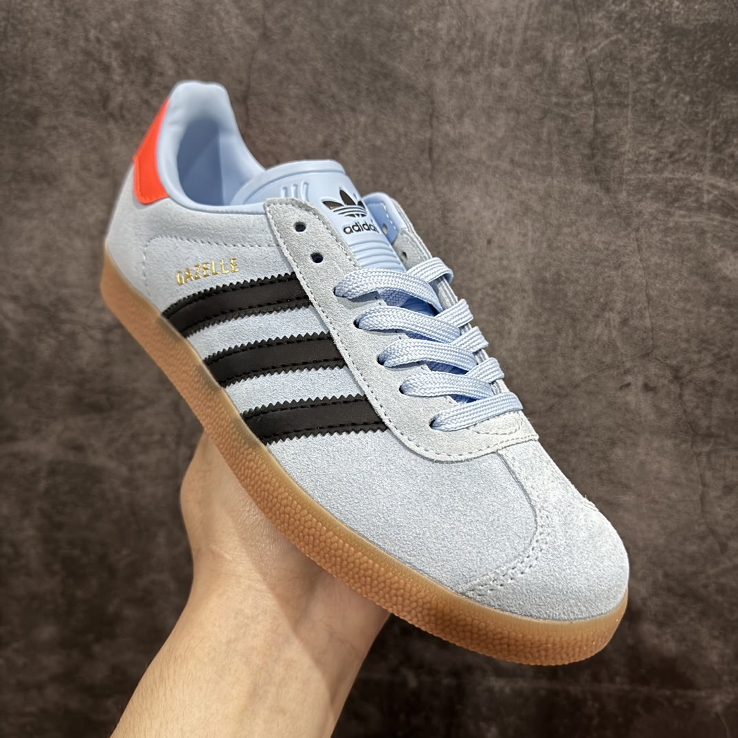 图片[3]-【正确版】adidas originals GAZELLE INDOOR 舒适休闲 防滑轻便 低帮 板鞋 蓝色 JI2076nn高端零售特供批次原厂定制长毛翻毛皮组合环保纤维革鞋面材质内置环保海玻璃鞋垫外置RB橡胶大底 产品品控稳定性领先行业原厂全套原楦原纸板冲刀磨具开发 原厂皮料加持原厂港宝加持定型后跟R度完美  尺码：35-45 编码：DZTB230250-鞋库