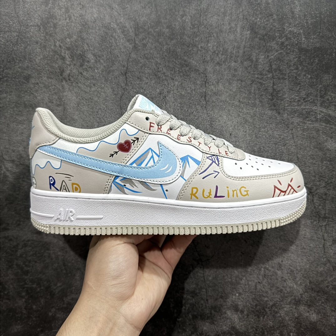 官方爆款定制二次元主题NikeAirForce1Low07雪山配色涂鸦空军一号低帮休闲板鞋定制皮料原厂3