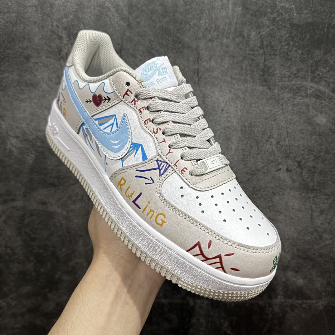 官方爆款定制二次元主题NikeAirForce1Low07雪山配色涂鸦空军一号低帮休闲板鞋定制皮料原厂3