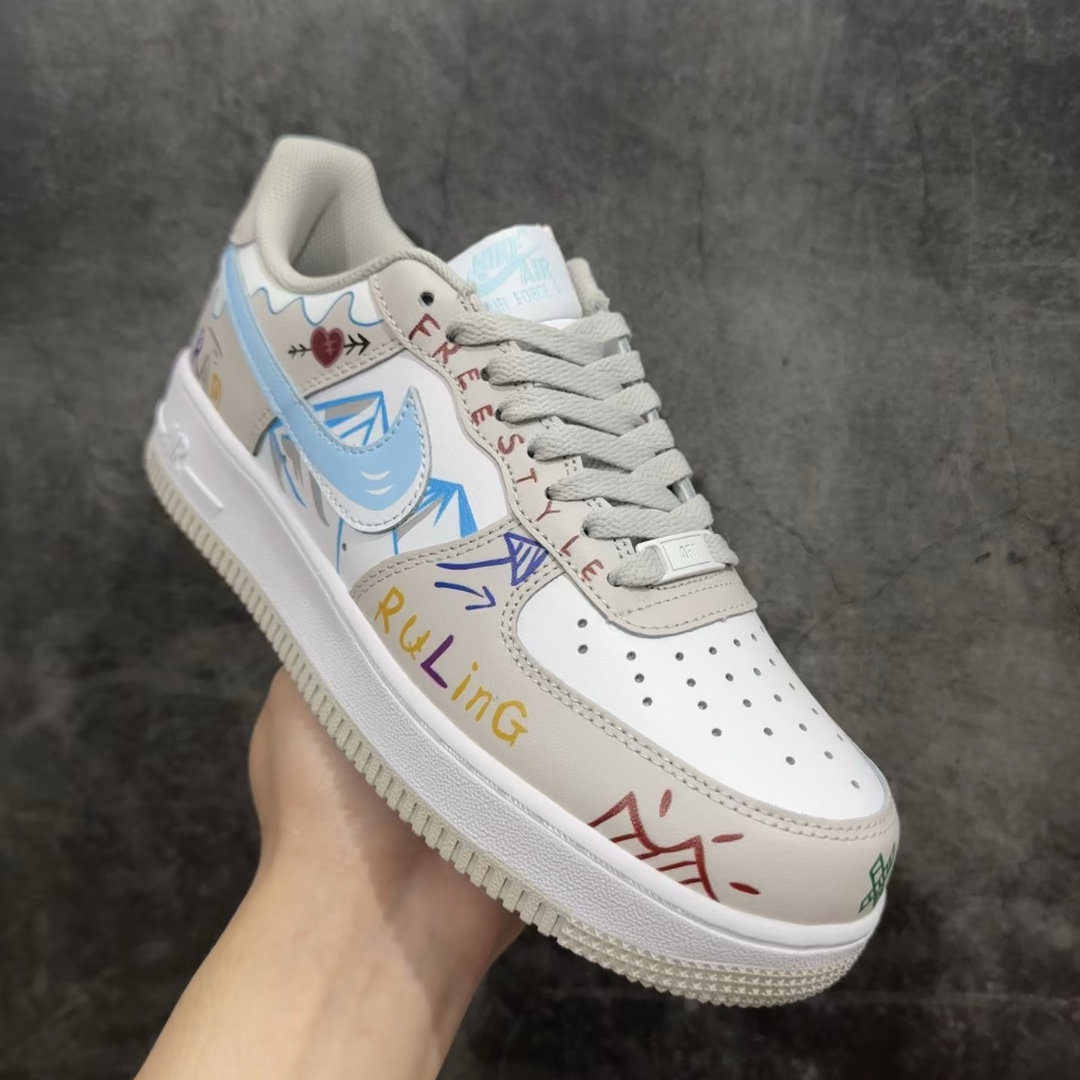 官方爆款定制二次元主题NikeAirForce1Low07雪山配色涂鸦空军一号低帮休闲板鞋定制皮料原厂3