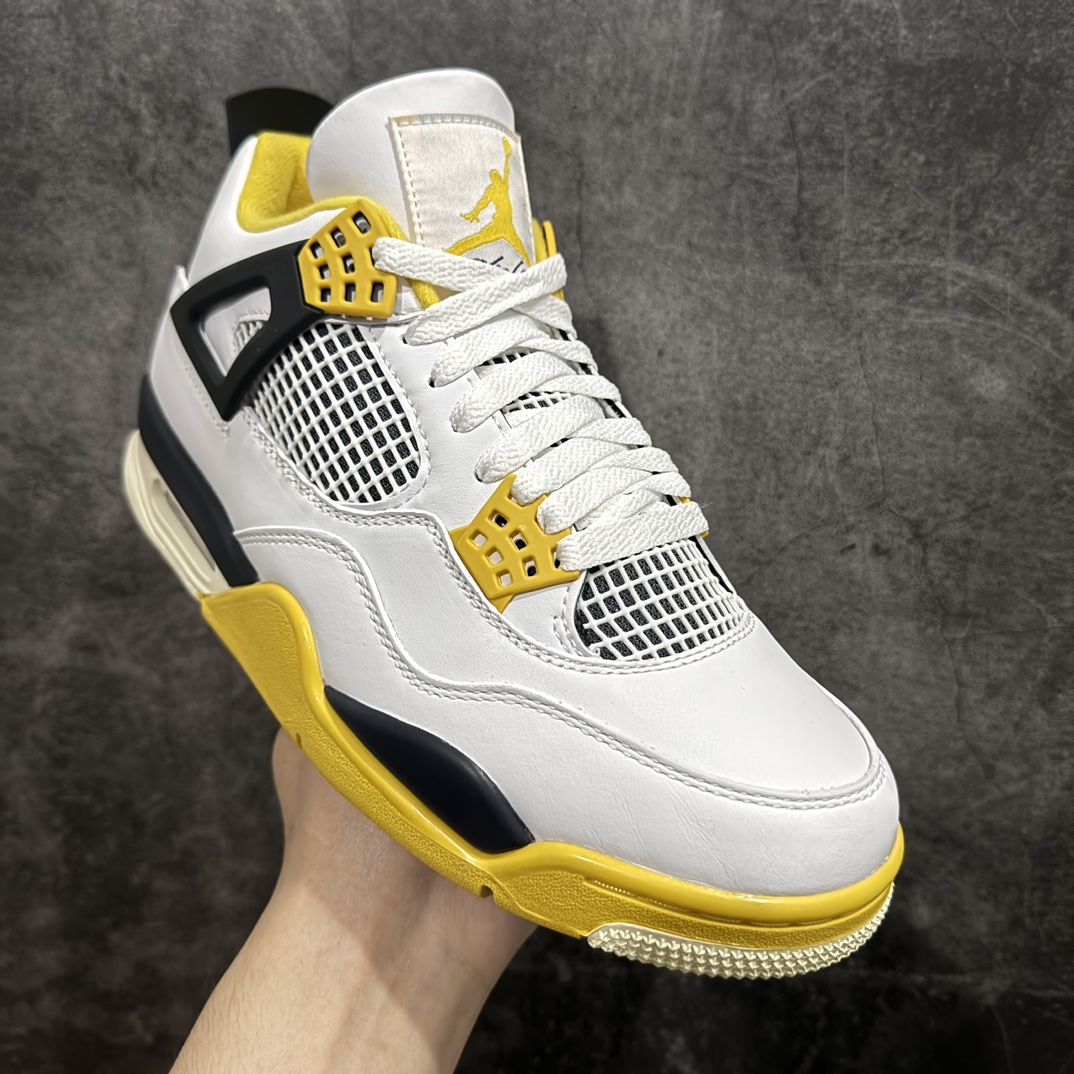 GAT原厂皮版 男女码 Air Jordan AJ4 Retro 白黄雷公色 AQ9129-101