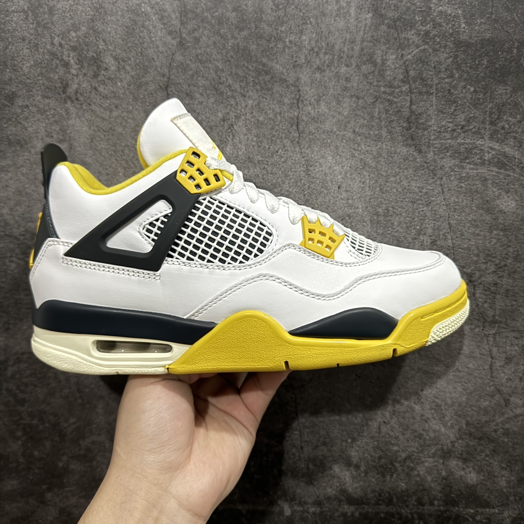 GAT原厂皮版 男女码 Air Jordan AJ4 Retro 白黄雷公色 AQ9129-101