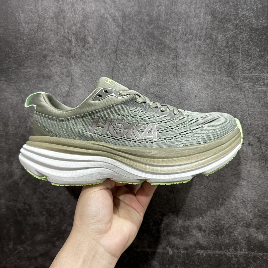 【公司级】HOKA邦代8系列邦代8-灰绿1123202-0HMR HOKA ONE ONE Bondi 8 舒适减震防滑 低帮 休闲跑步鞋nn超厚中底，超轻鞋身，缓震效果到位，针织鞋面舒适透气，得到众多跑者的青睐 尺码：36-45半码 编码：NM210230-莆田鞋批发中心