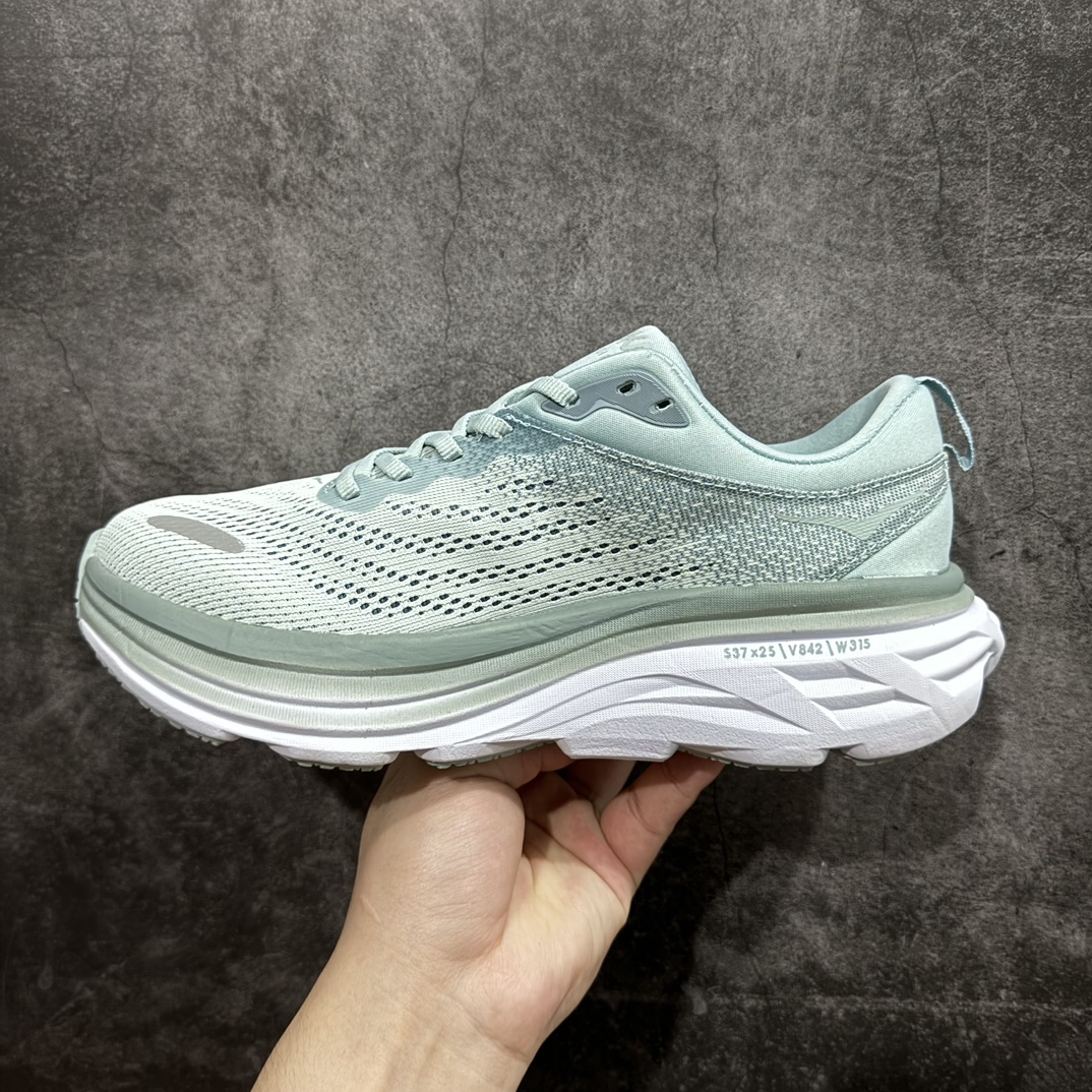 HOKA邦代8系列邦代8-灰绿1123202-0HMR HOKA ONE ONE Bondi 8 舒适减震防滑 低帮 休闲跑步鞋