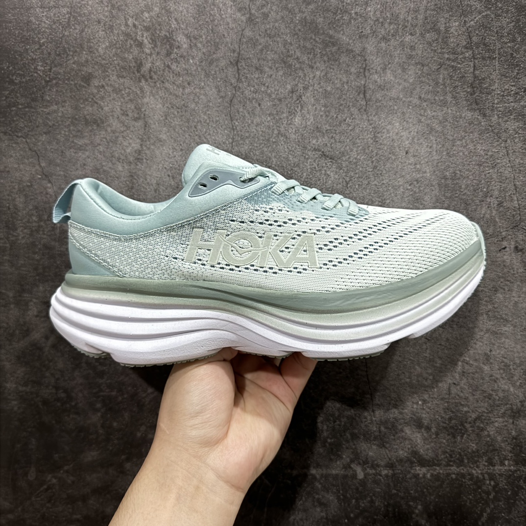 【公司级】HOKA邦代8系列邦代8-灰绿1123202-0HMR HOKA ONE ONE Bondi 8 舒适减震防滑 低帮 休闲跑步鞋nn超厚中底，超轻鞋身，缓震效果到位，针织鞋面舒适透气，得到众多跑者的青睐 尺码：36-45半码 编码：NM210230-莆田鞋批发中心