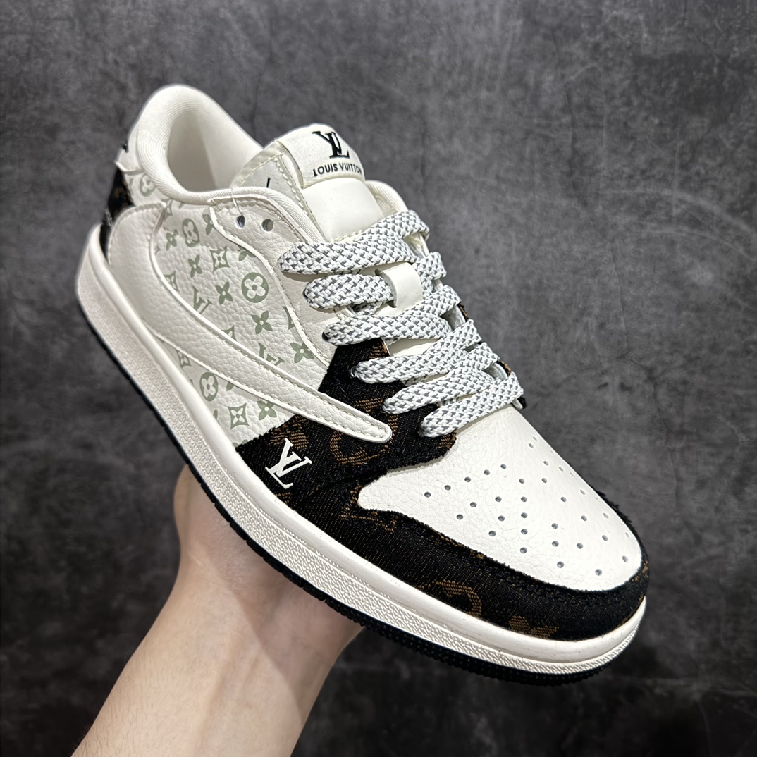 定制版 Travis Scott x Nike Air Jordan 1 Low x Louis Vuitton 三方联名 Air Jordan 1 Low 反转白黑牛仔倒钩 SJ2068-103