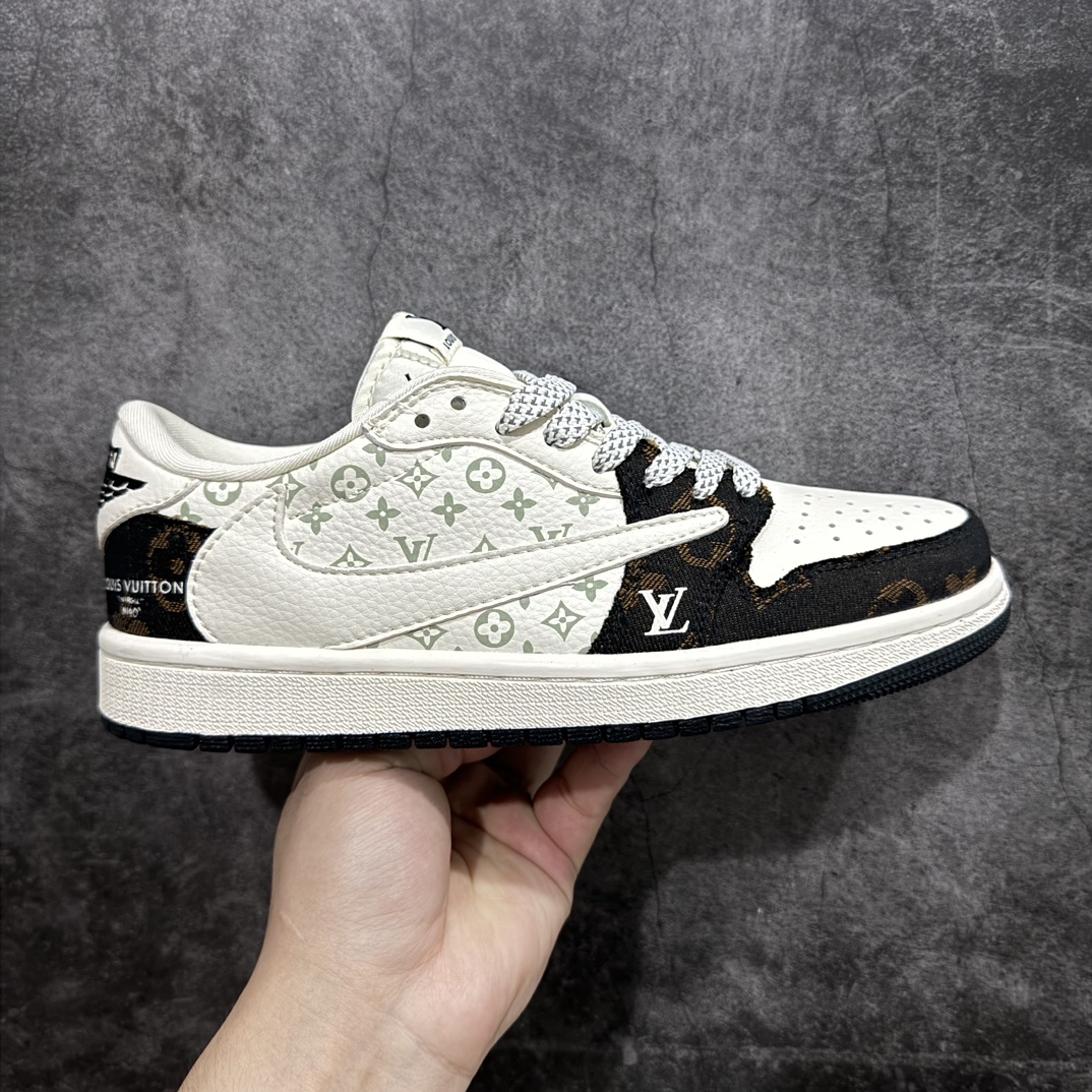 定制版 Travis Scott x Nike Air Jordan 1 Low x Louis Vuitton 三方联名 Air Jordan 1 Low 反转白黑牛仔倒钩 SJ2068-103