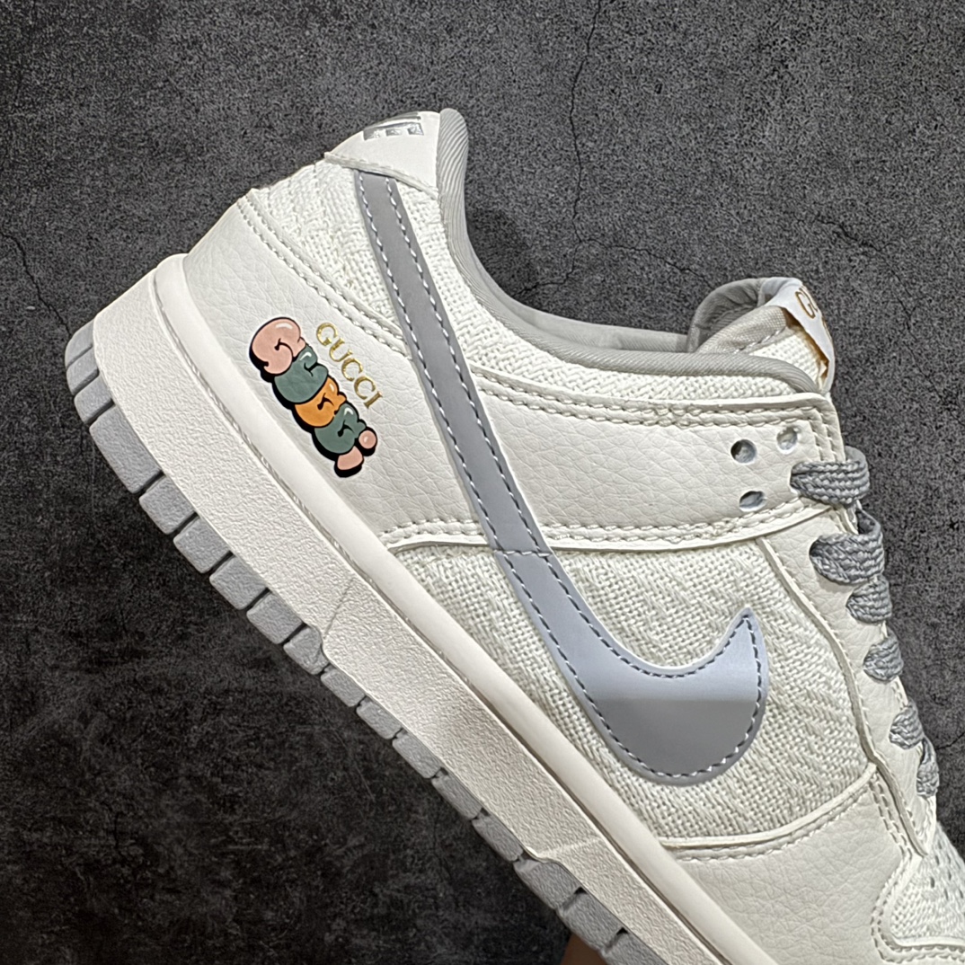 定制版 Nk SB Dunk Low 古驰联名-米白灰勾织布 周年高端定制 低帮休闲板鞋 DQ1098-372