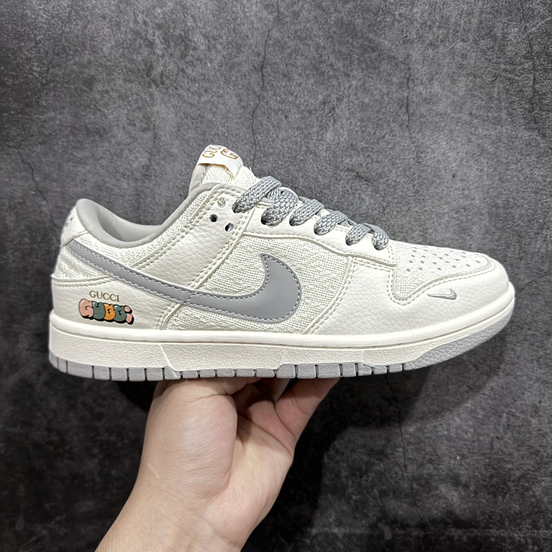 定制版 Nk SB Dunk Low 古驰联名-米白灰勾织布 周年高端定制 低帮休闲板鞋 DQ1098-372