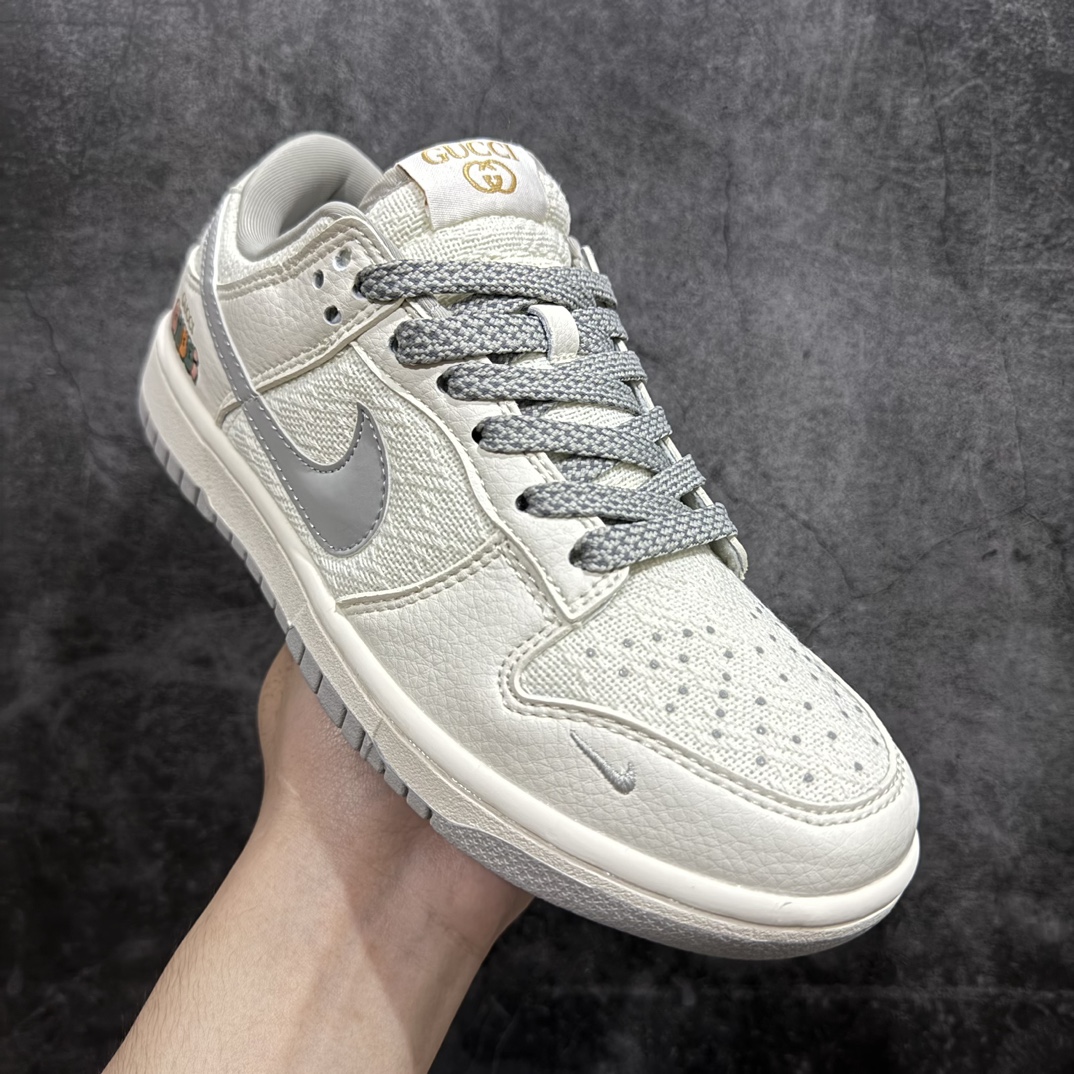 定制版 Nk SB Dunk Low 古驰联名-米白灰勾织布 周年高端定制 低帮休闲板鞋 DQ1098-372