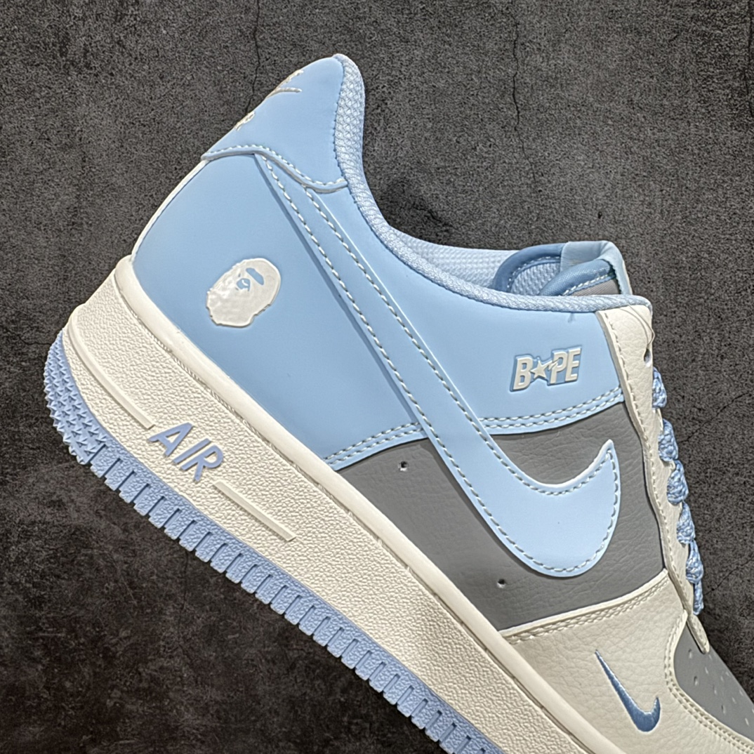 公司级海外限量发售！NikeAirForce107Low“Bape联名--米灰蓝”空军一号低帮运动鞋休闲