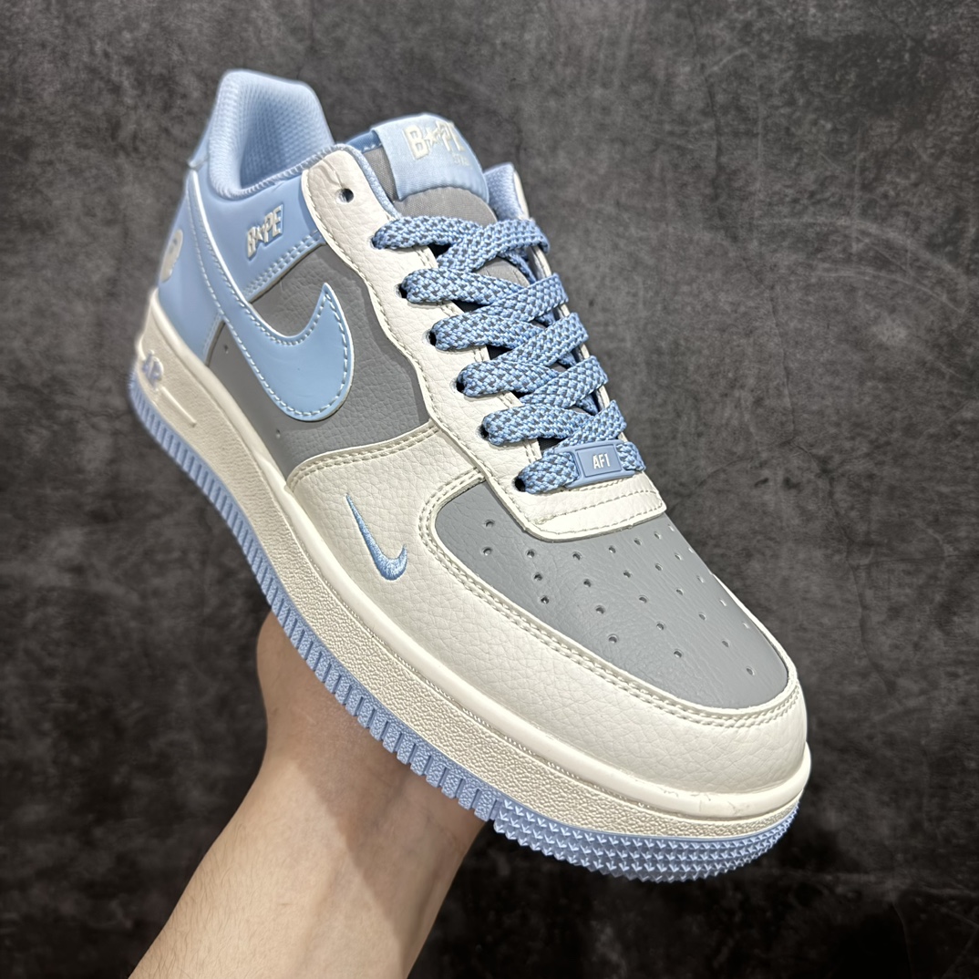 公司级海外限量发售！NikeAirForce107Low“Bape联名--米灰蓝”空军一号低帮运动鞋休闲