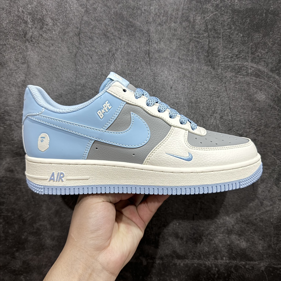 公司级海外限量发售！NikeAirForce107Low“Bape联名--米灰蓝”空军一号低帮运动鞋休闲