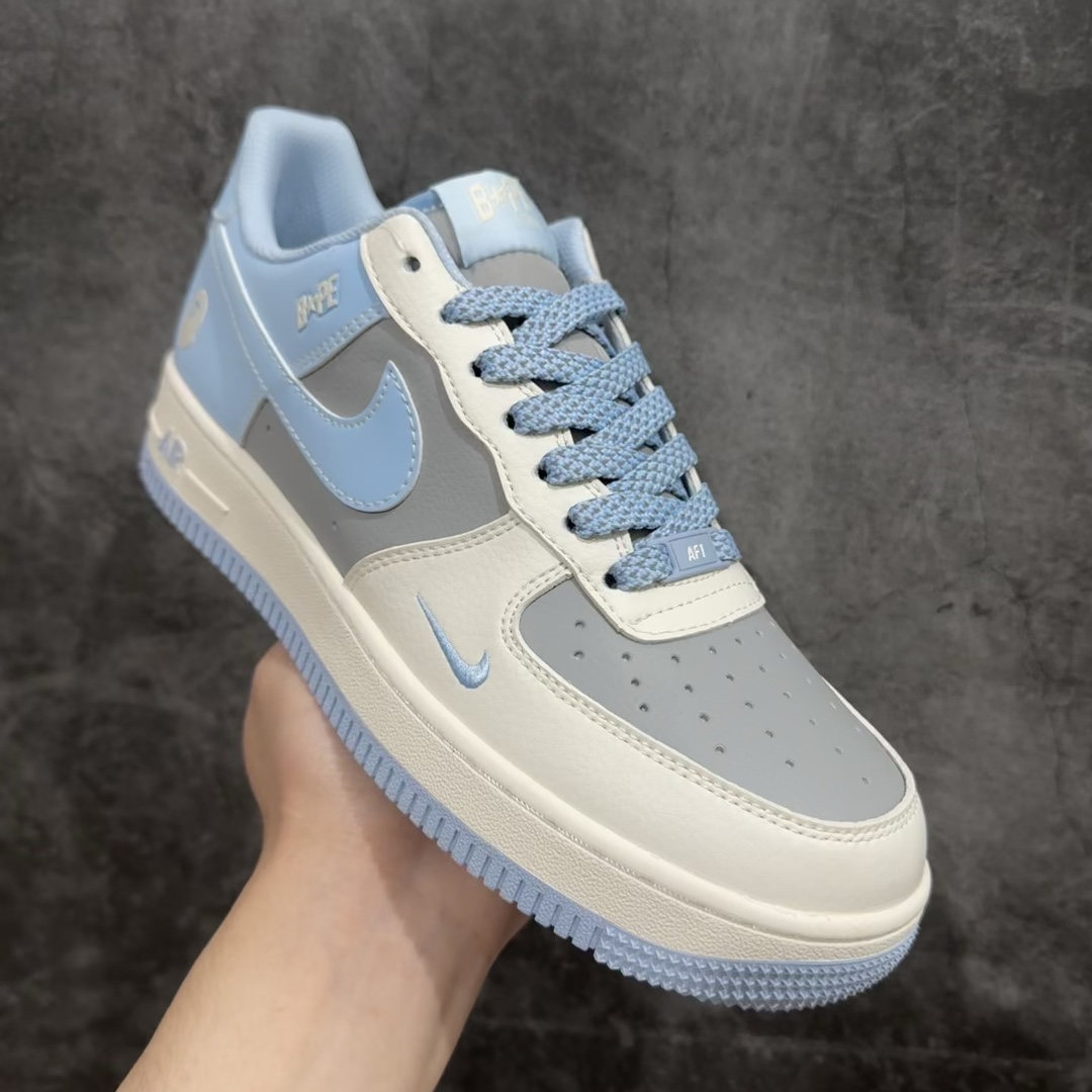 公司级海外限量发售！NikeAirForce107Low“Bape联名--米灰蓝”空军一号低帮运动鞋休闲