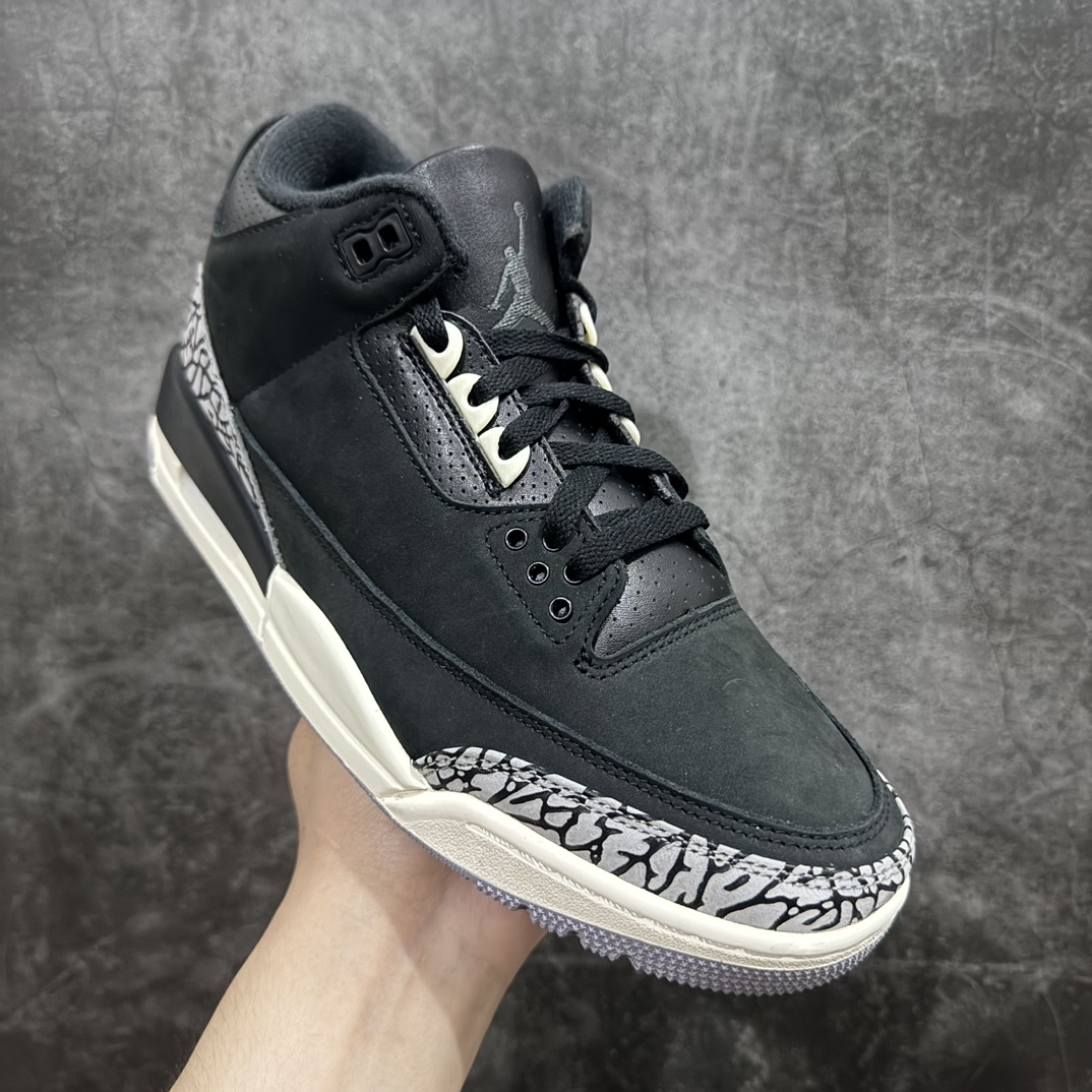 图片[3]-【原厂版】Air Jordan AJ3 Off Noir 奥利奥黑水泥2.0 CK9246-001nn原纸板楦头开发 原厂皮料完美版型 一比一鞋头弧度高度鞋身弧度数据细节工艺流程均保持原鞋一致原厂TPU网格鞋带扣 正确内里网布菱角分明不变形无多余毛边 柔软性质感一致于原鞋原厂织唛标 原厂飞人电绣工艺 印刷中底布 四线拉帮米色美纹纸贴合固定 进口港宝加持 后跟自然饱满 尺码：40 40.5 41 42 42.5 43 44 44.5 45 46 47.5 编码：X10380420-鞋库