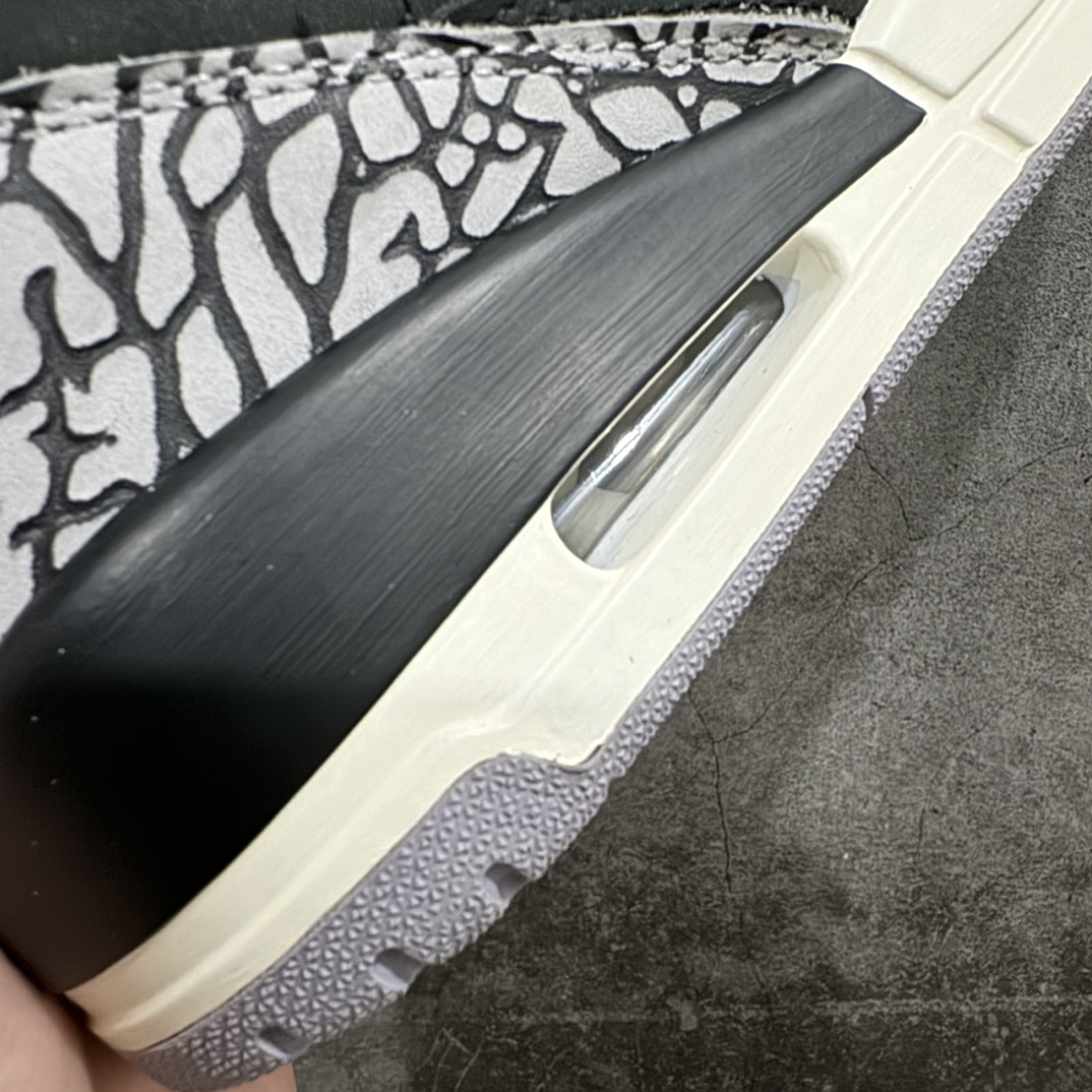 图片[2]-【原厂版】Air Jordan AJ3 Off Noir 奥利奥黑水泥2.0 CK9246-001nn原纸板楦头开发 原厂皮料完美版型 一比一鞋头弧度高度鞋身弧度数据细节工艺流程均保持原鞋一致原厂TPU网格鞋带扣 正确内里网布菱角分明不变形无多余毛边 柔软性质感一致于原鞋原厂织唛标 原厂飞人电绣工艺 印刷中底布 四线拉帮米色美纹纸贴合固定 进口港宝加持 后跟自然饱满 尺码：40 40.5 41 42 42.5 43 44 44.5 45 46 47.5 编码：X10380420-莆田鞋批发中心