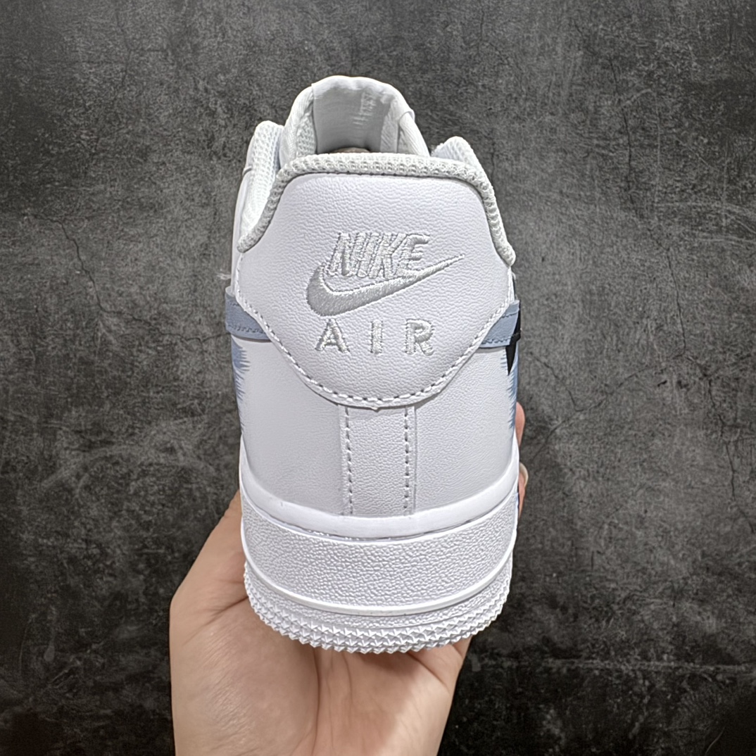 定制版 Nk Air Force 1'07 Low 二次元主题手绘 断裂三勾阴影 白蓝色 空军一号低帮休闲板鞋 CW2288-111