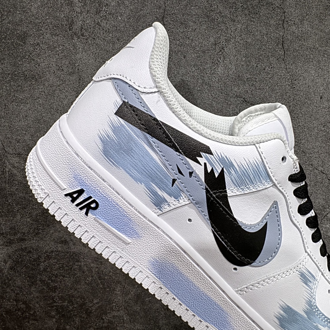 定制版 Nk Air Force 1'07 Low 二次元主题手绘 断裂三勾阴影 白蓝色 空军一号低帮休闲板鞋 CW2288-111