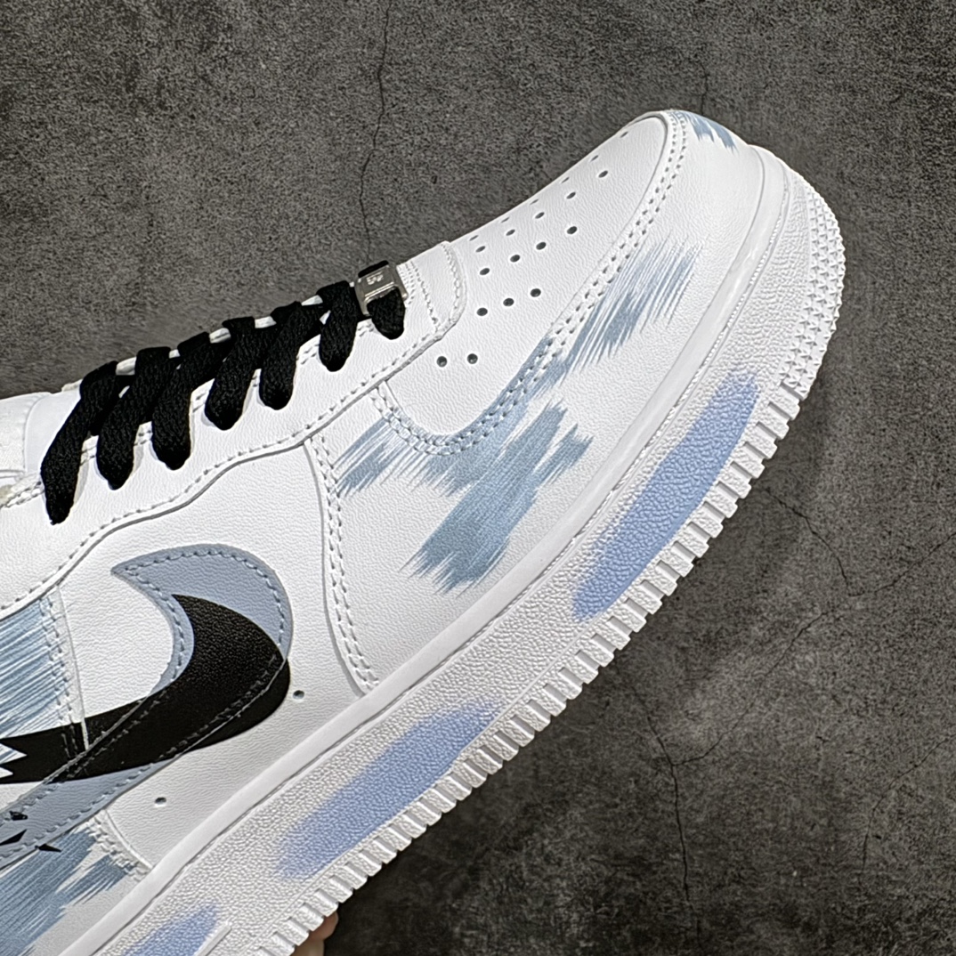 定制版 Nk Air Force 1'07 Low 二次元主题手绘 断裂三勾阴影 白蓝色 空军一号低帮休闲板鞋 CW2288-111