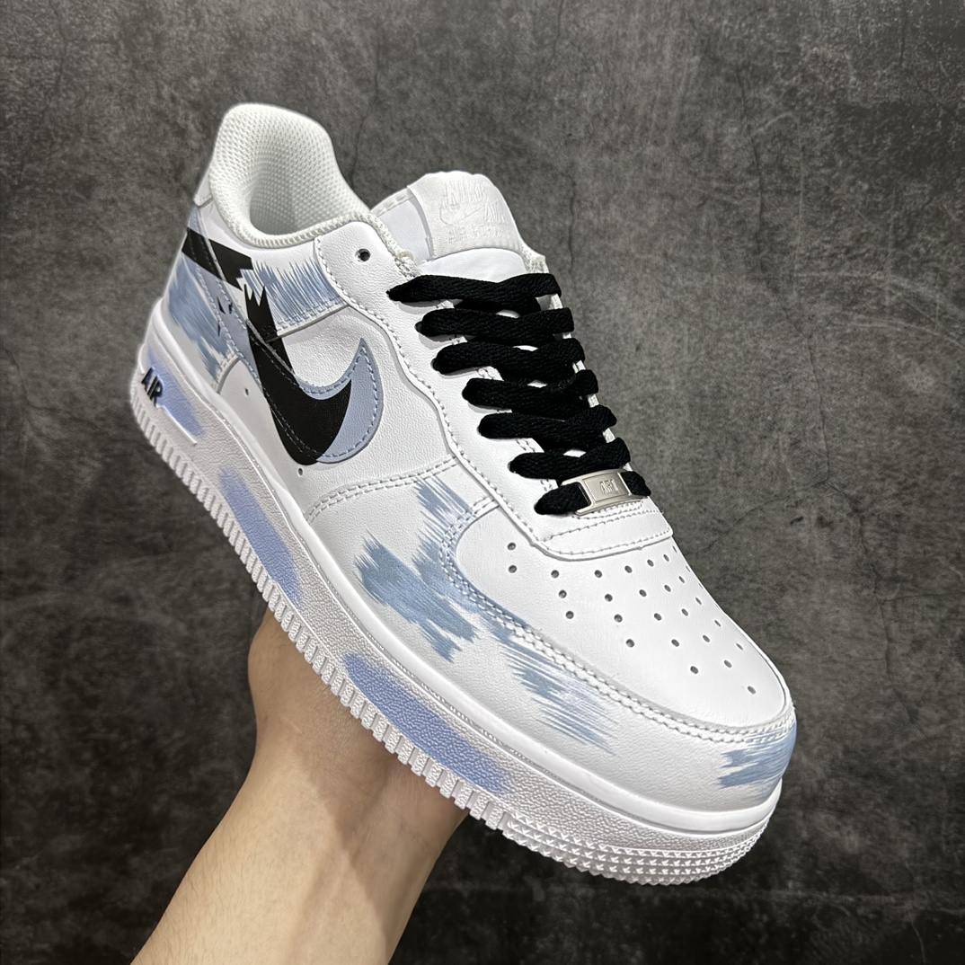 定制版 Nk Air Force 1'07 Low 二次元主题手绘 断裂三勾阴影 白蓝色 空军一号低帮休闲板鞋 CW2288-111