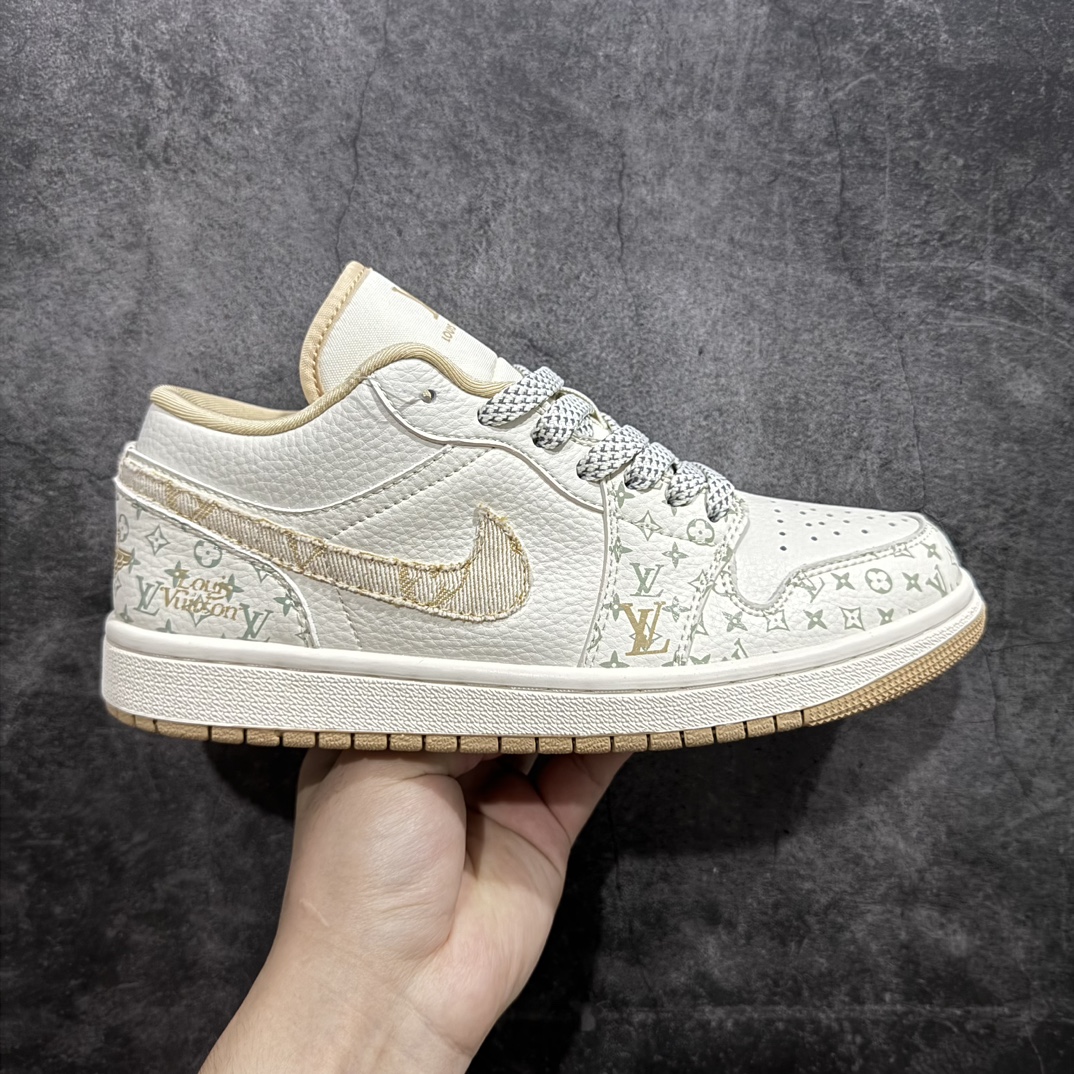 定制版AirJordan1LowAJ1乔1LV联名-印花卡其高端定制低帮篮球鞋SJ9950-004定制鞋