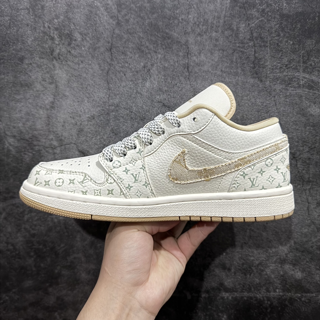 定制版AirJordan1LowAJ1乔1LV联名-印花卡其高端定制低帮篮球鞋SJ9950-004定制鞋